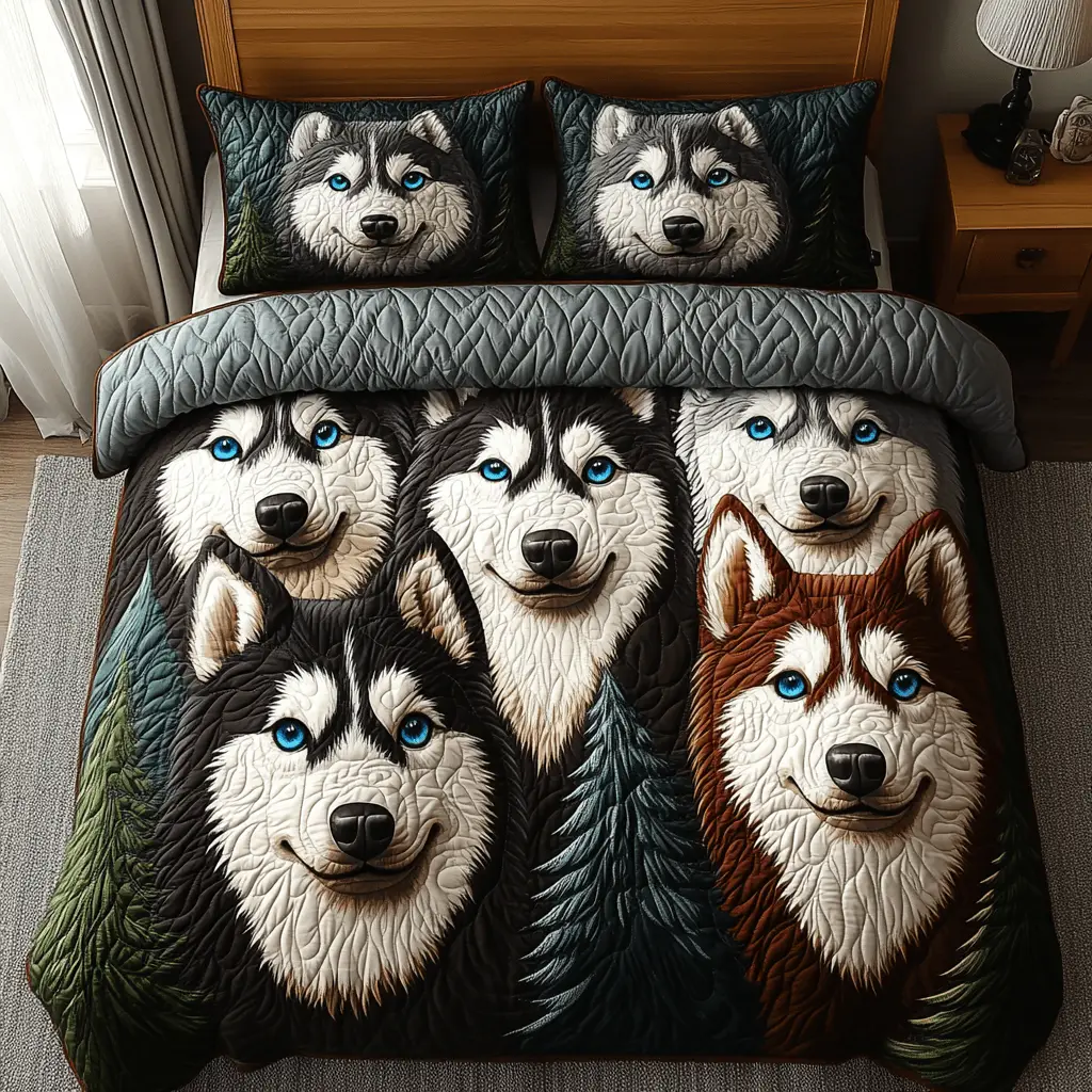 Frostbitten Huskies Quilted Bedding Set Best Bedding Gift for Holiday Season 2025