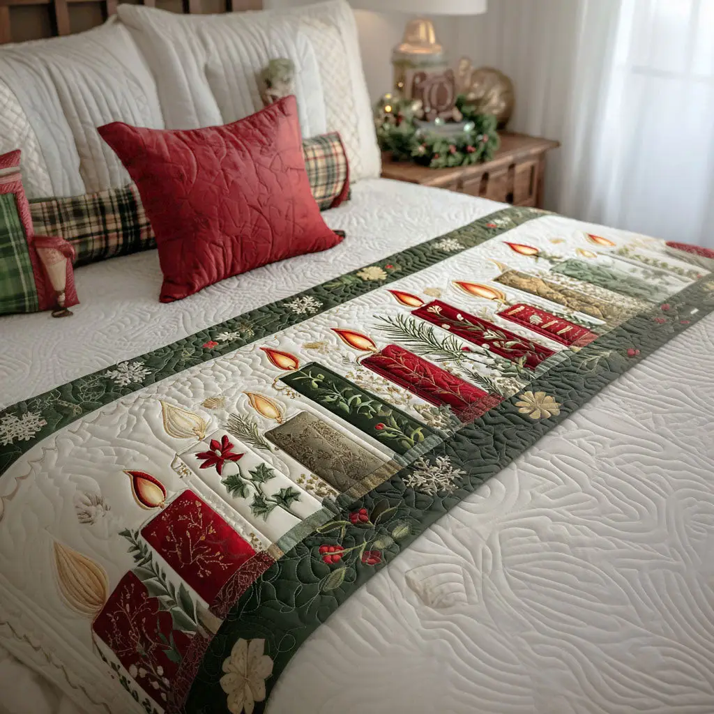 Frosted Florals Quilted Bed Runner Frosted Florals Winter Gift for Wife