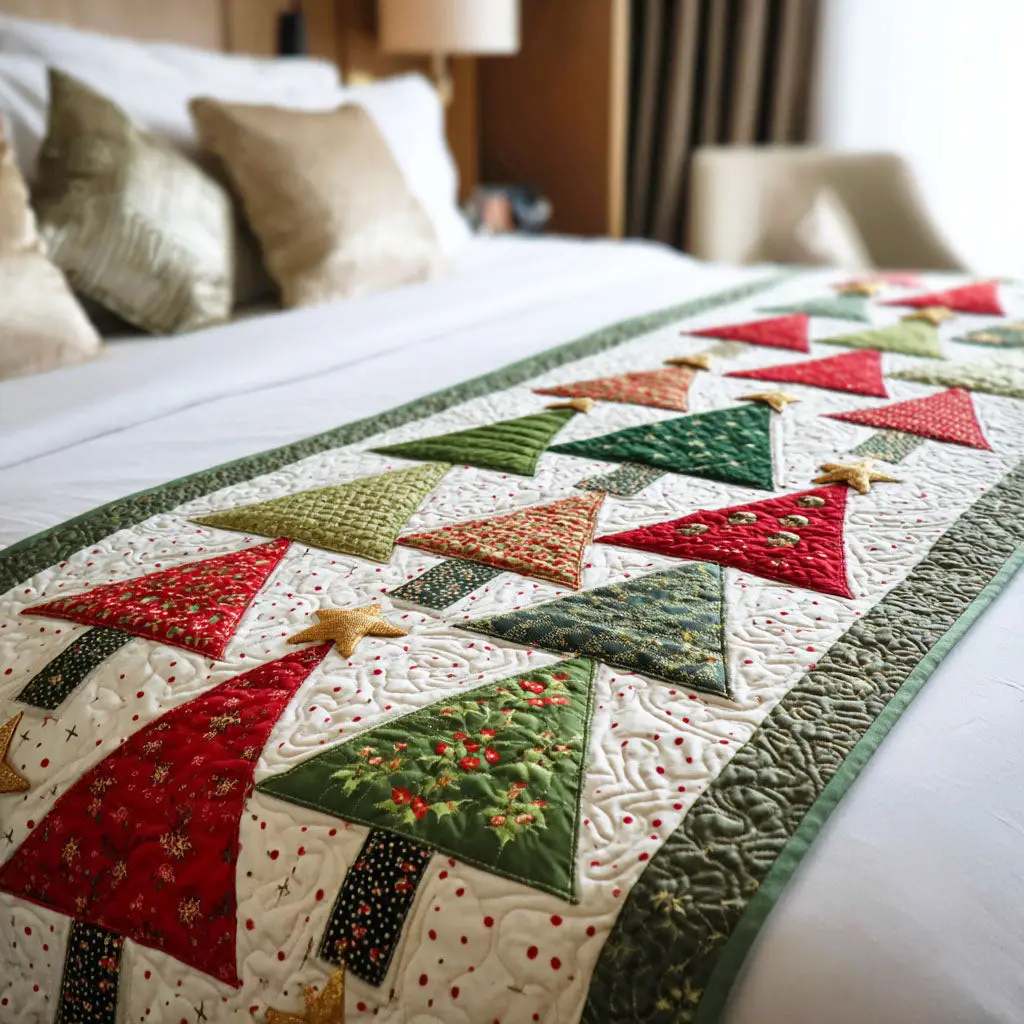 Frosted Tree Quilted Bed Runner Frosted Christmas Tree Festive Gift