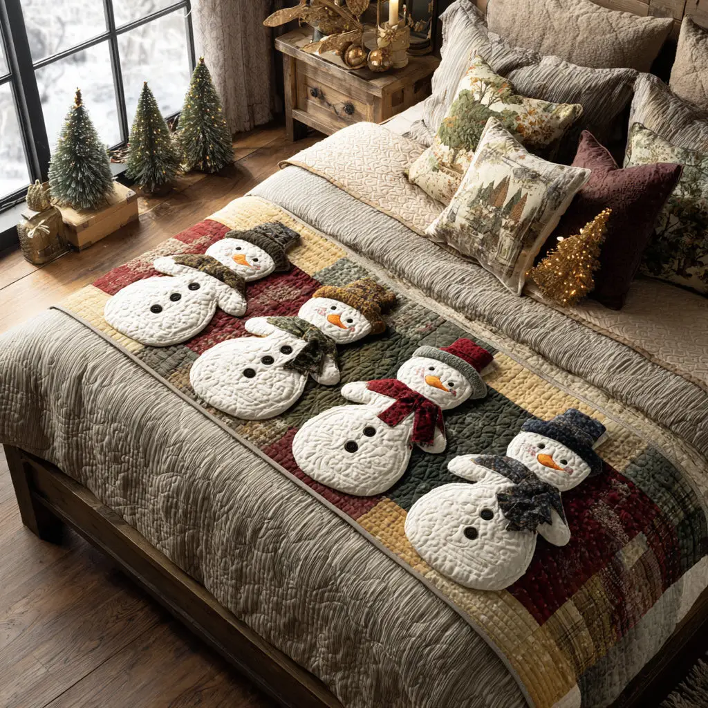 Frostlight Snowman Charm Quilted Bed Runner Snowman Frostlight Winter Gift Frostlight Snowman Charm Quilted Bed Runner Snowman Frostlight Winter Gift - Image 1