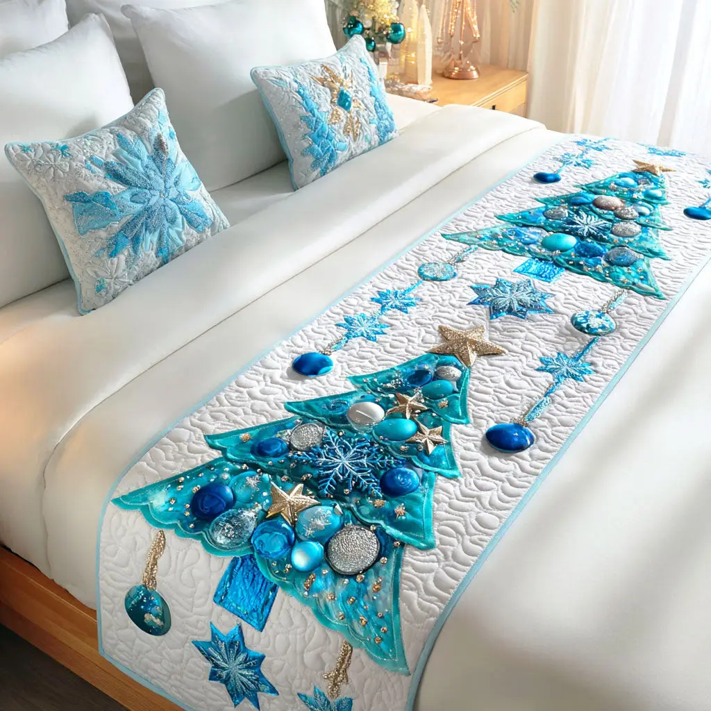 Frosty Glow Quilted Bed Runner Frosty Glow Winter Gift for Wife