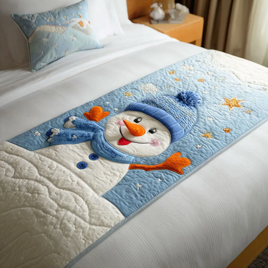 Frosty Snowman Quilted Bed Runner Frosty Snowman Christmas Home Gift