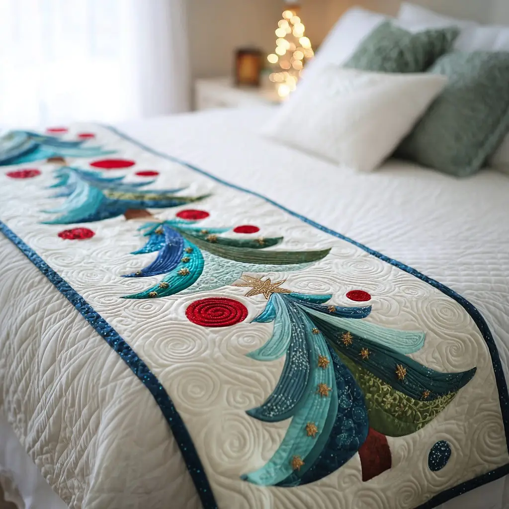 Frosty Whirl Quilted Bed Runner Frosty Whirl Pattern Winter Gift for Grandma