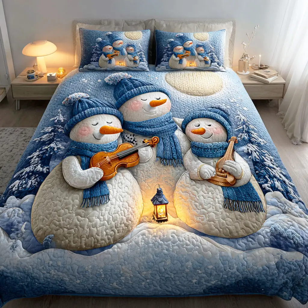 Frosty Winter Joy Quilted Bedding Set Elegant Bed Linen Set for Cozy Nights