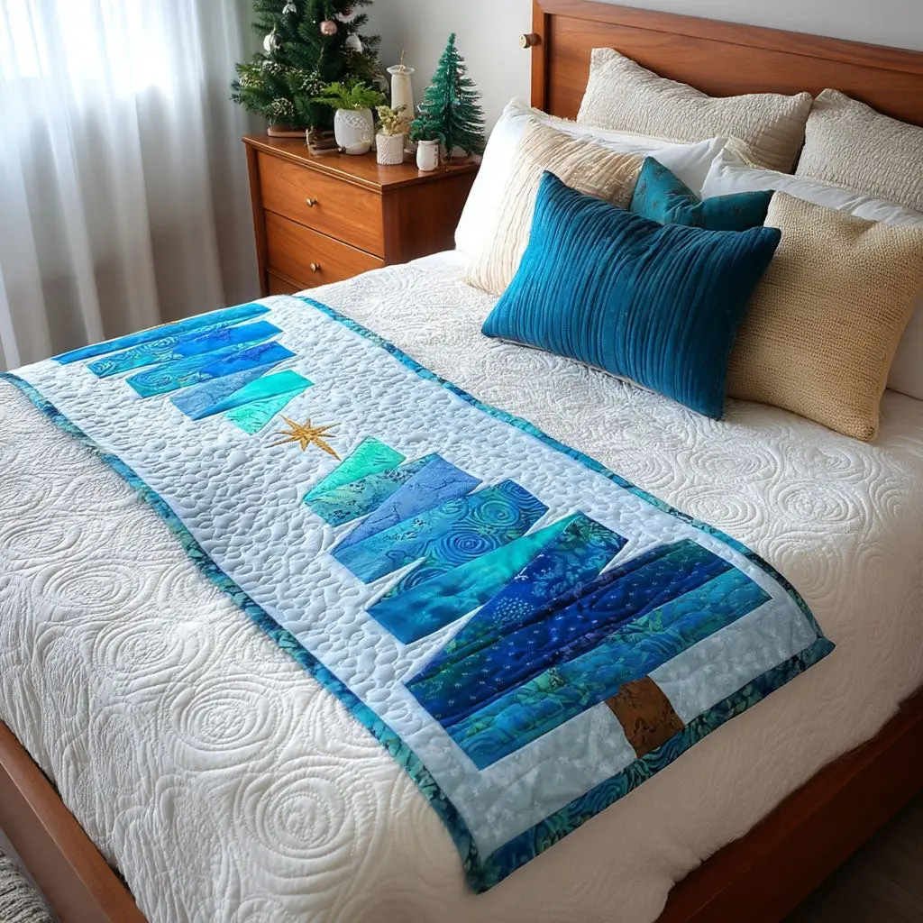 Frozen Woods Quilted Bed Runner Frozen Forest Woods Winter Gift Frozen Woods Quilted Bed Runner Frozen Forest Woods Winter Gift - Image 1