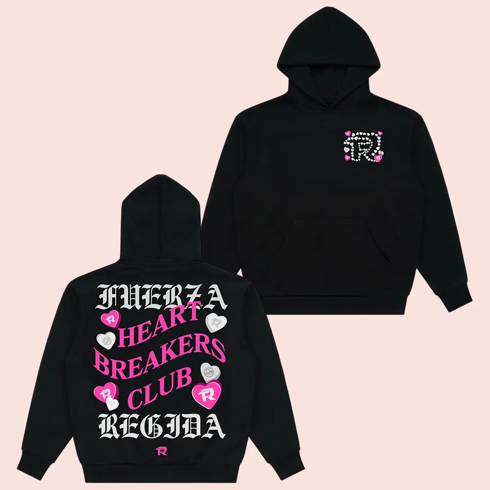 Fuerza Regida Merch Heartbreakers Club Hoodie Black Fuerza Regida Clothing Fan Gifts