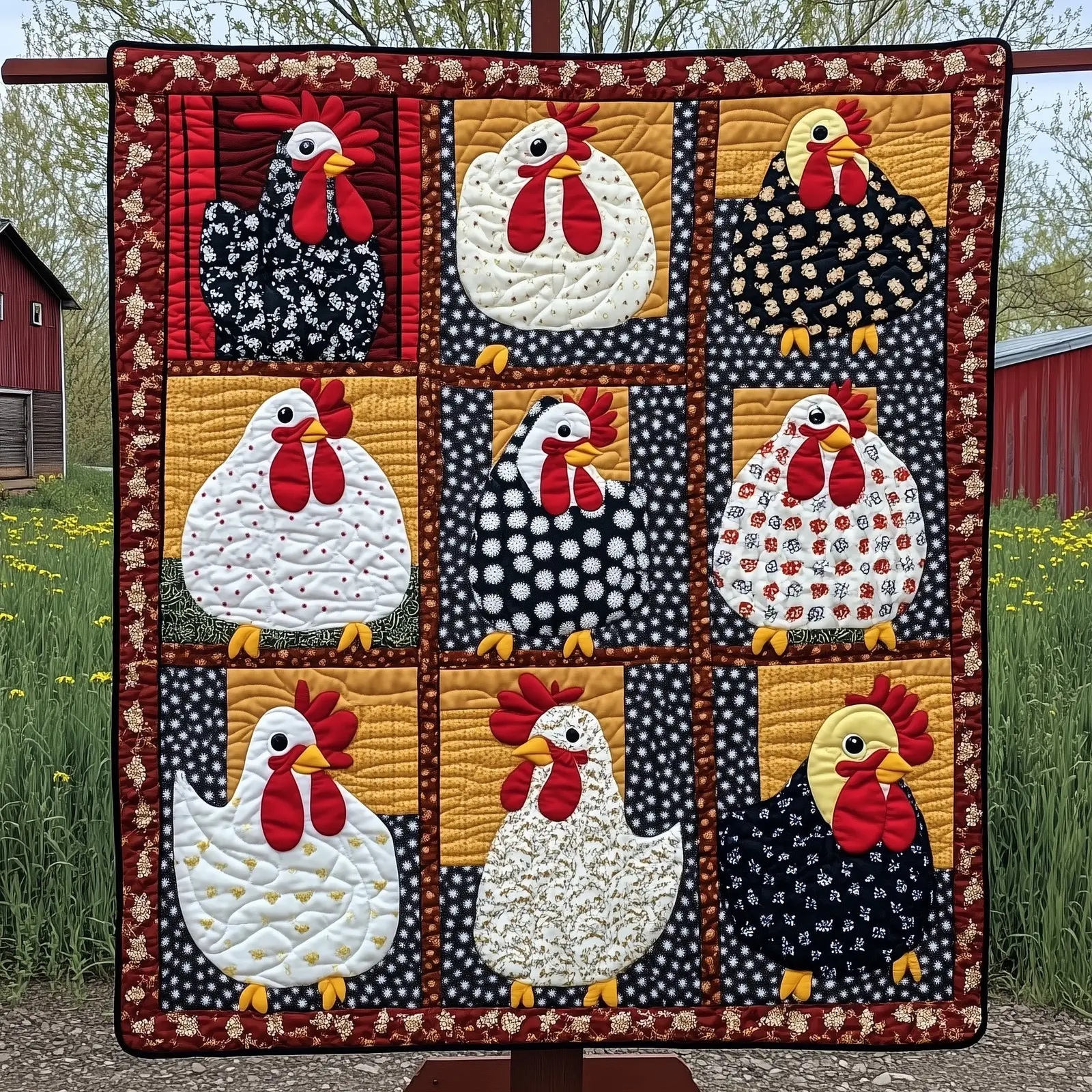 Funky Chicken Fiesta Quilted Blanket Colorful Poultry Art Throw Best Gifts For Chicken Farmer