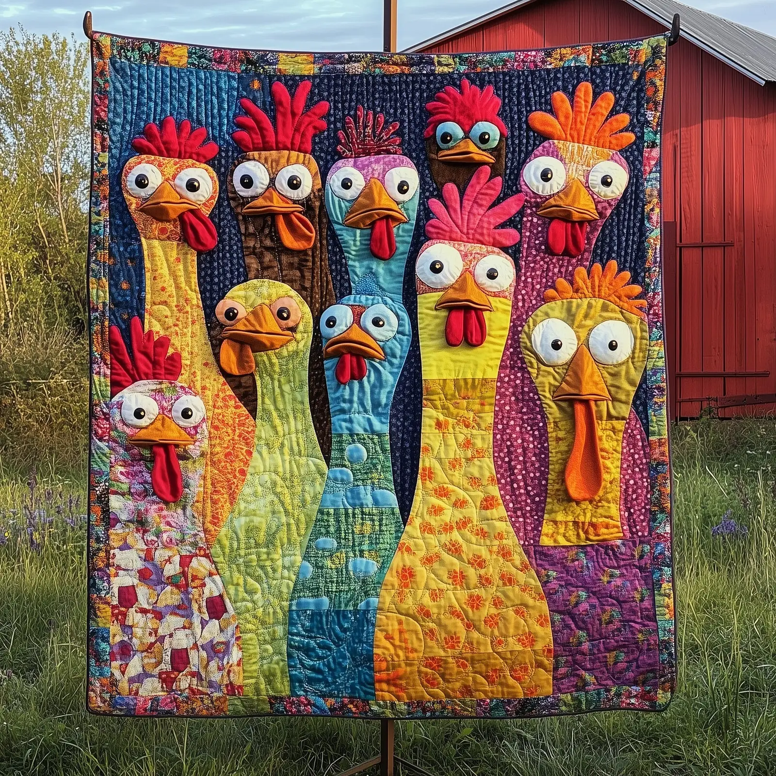 Funky Chicken Fiesta Quilted Blanket Fun Farm Animal Throw Chicken Gifts For Him Her