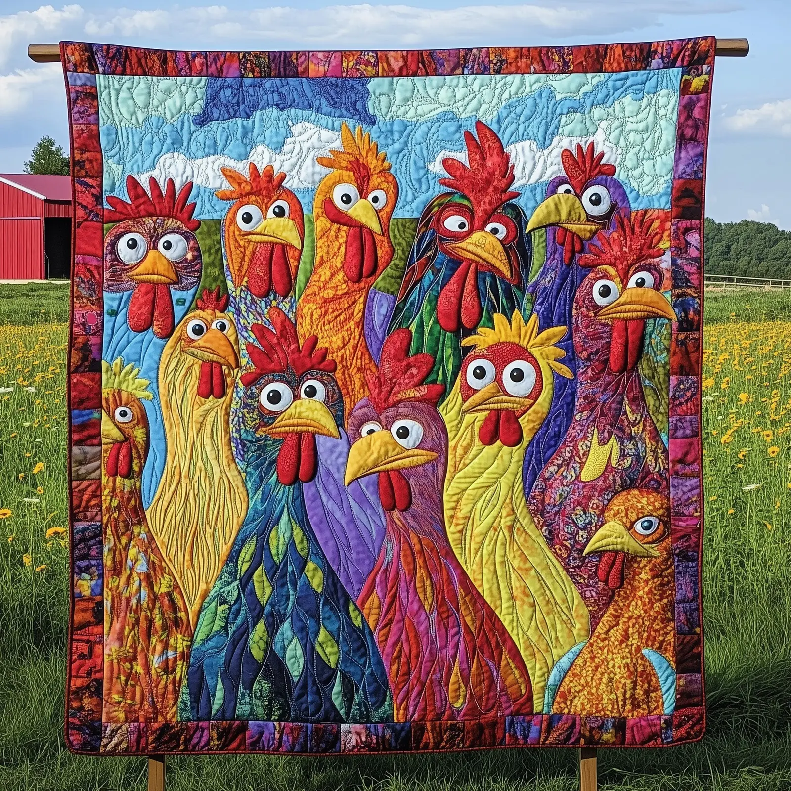 Funky Chicken Fiesta Quilted Blanket Soft And Playful Home Cover Chicken Gifts For Him Her