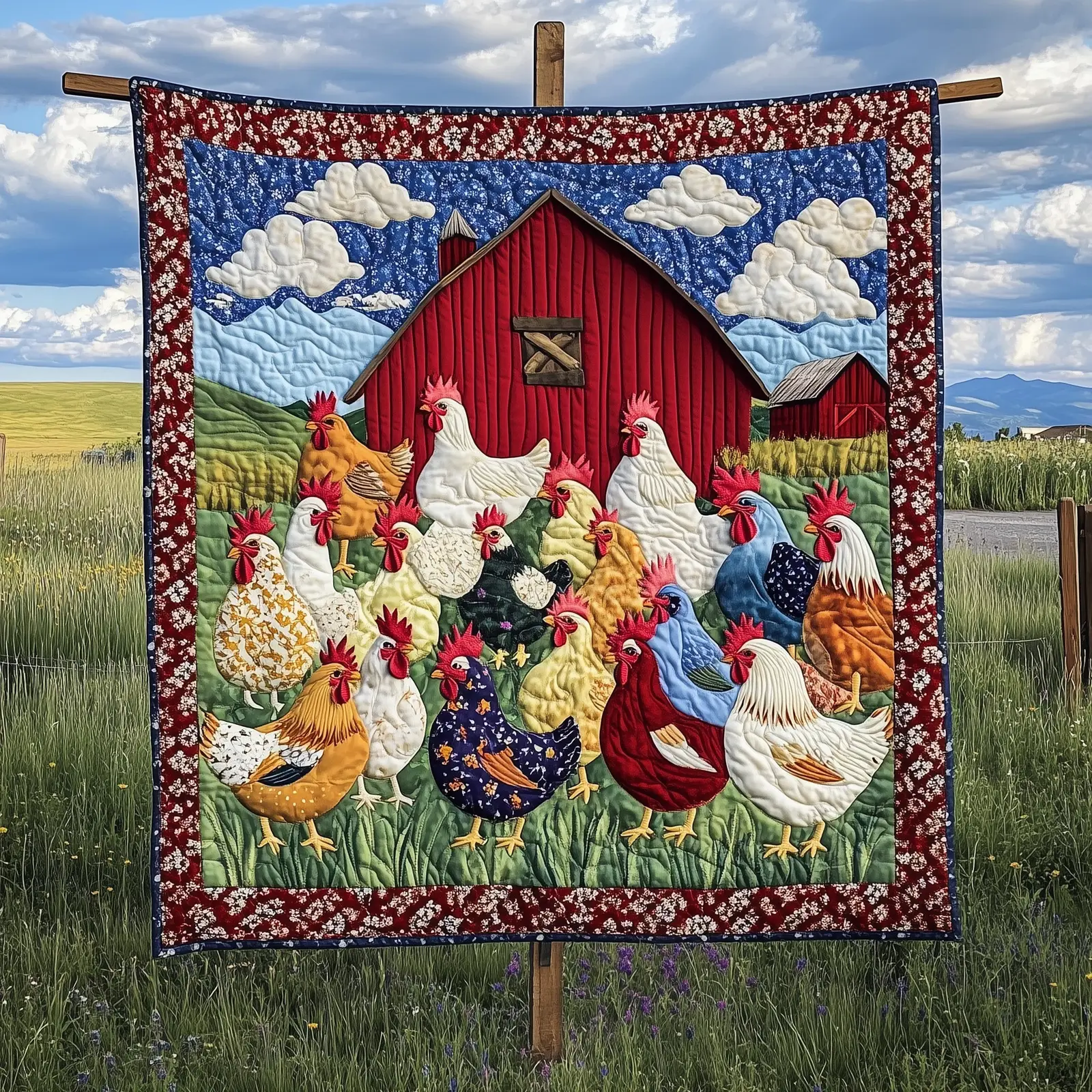 Funky Chicken Fiesta Quilted Blanket Unique Chicken Lover Gift Best Gifts For Chicken Farmer