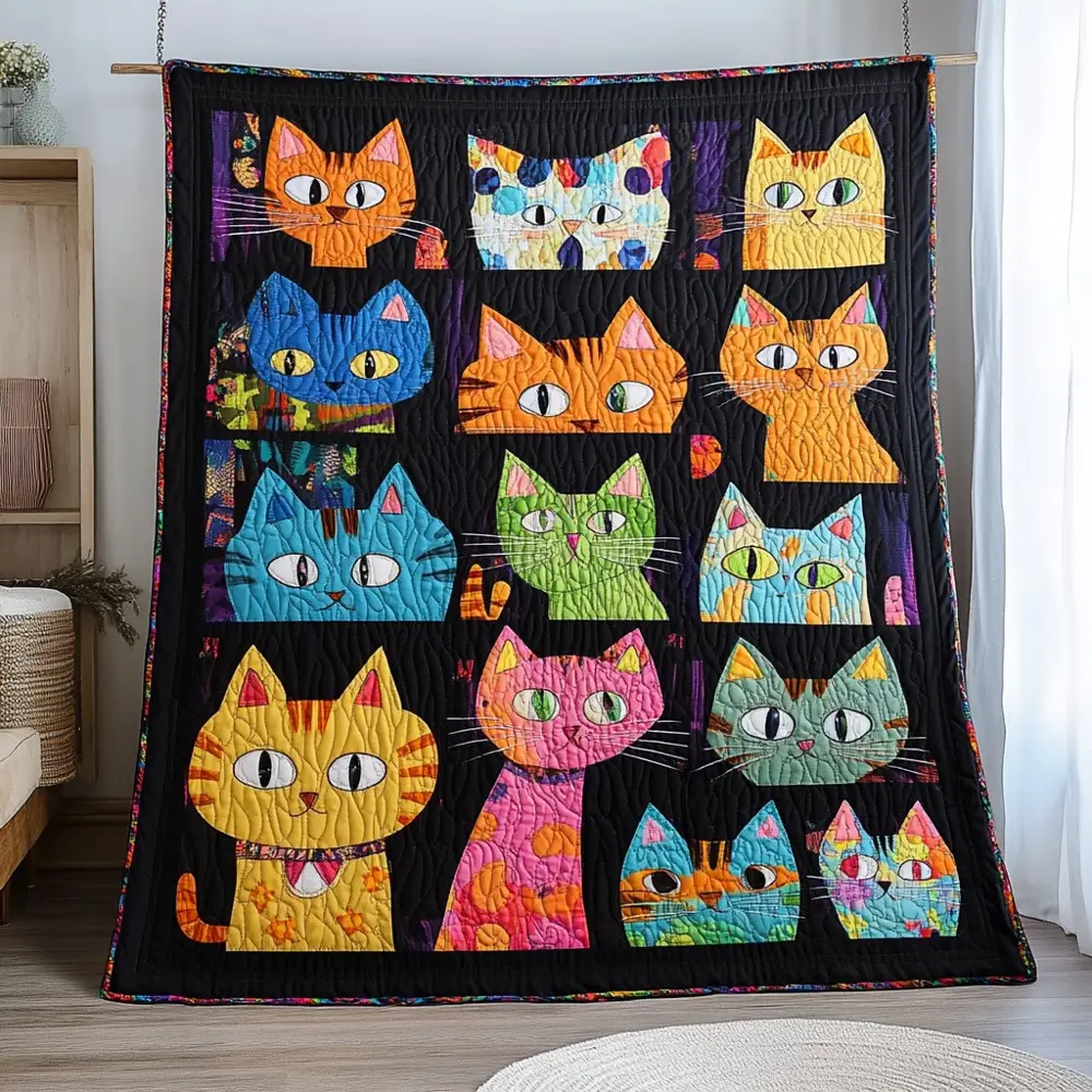 Funky Pop Art Cats Quilted Blanket Colorful Feline Collection Throw Best Gift For Cat Lover Home Decor Funky Pop Art Cats Quilted Blanket Colorful Feline Collection Throw Best Gift For Cat Lover Home Decor - Image 1