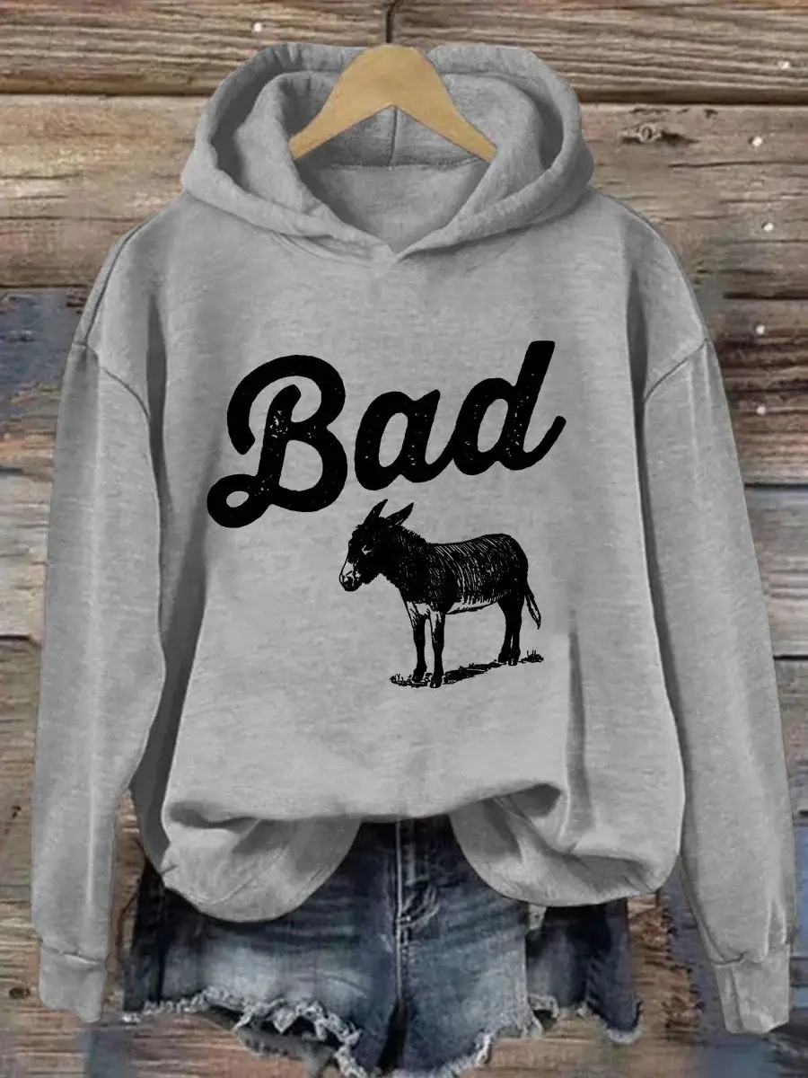 Funny Bad Ass Donkey Hoodie Vintage Bad Donkey Hooded Sweatshirt Funny Mother's Day Gifts