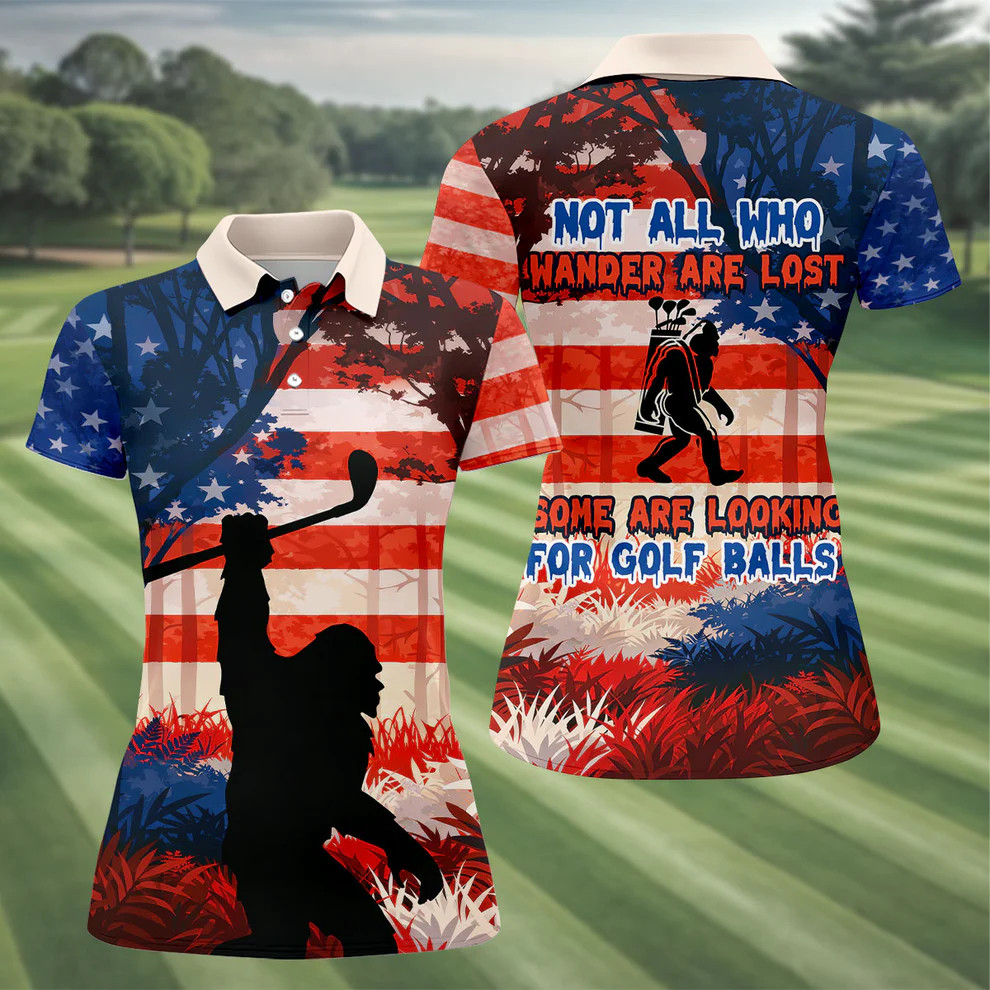 Funny Bigfoo Polo Golf Shirt 250th Patriotic Golf Shirt Women's Gift for Mom