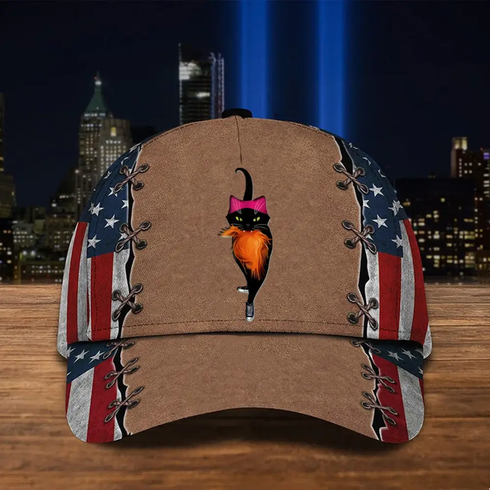 Funny Black Cat Lady With Chucks Trump Hair Hat Vote Kamala 2024 American Flag Hat