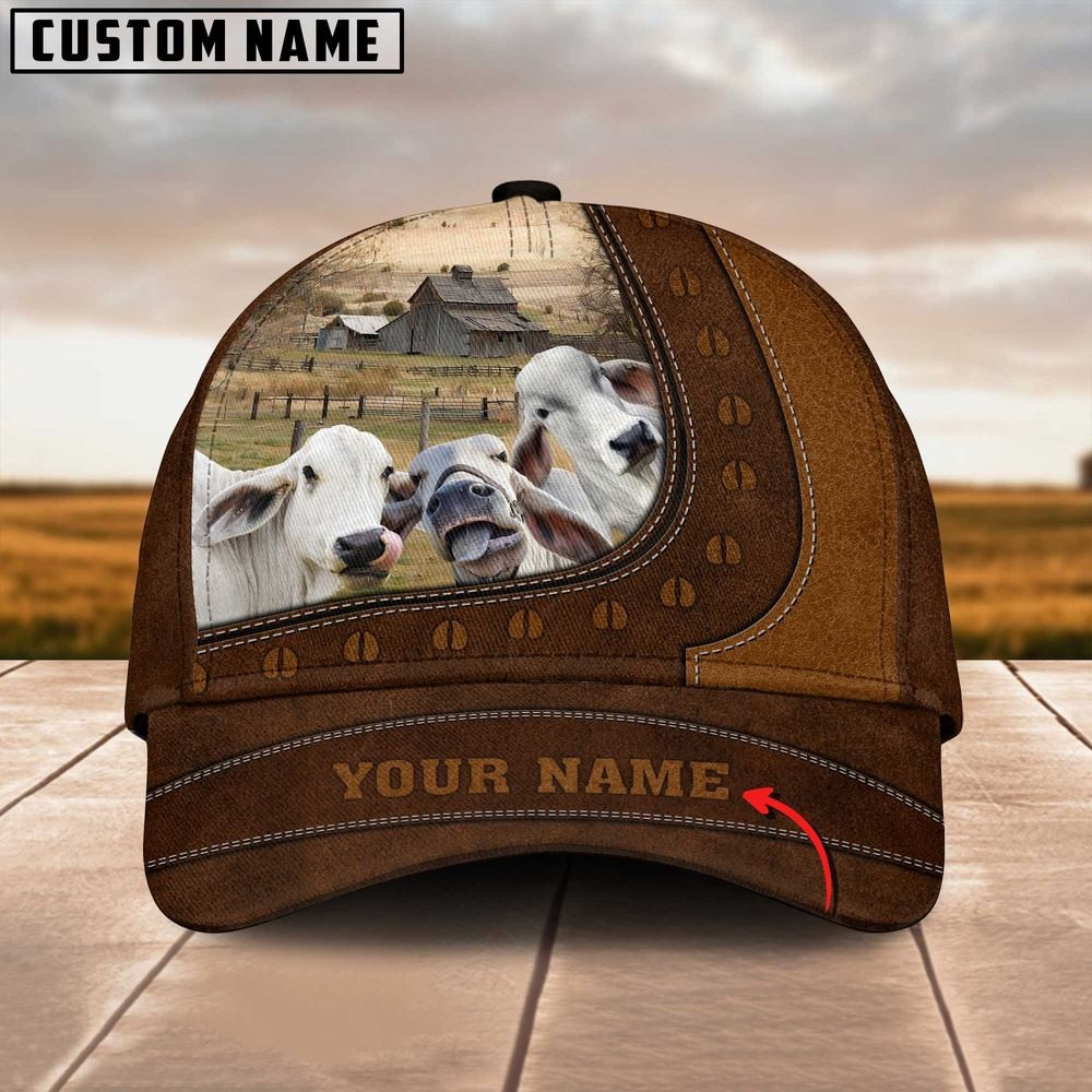 Funny Brahman Cattle Customized Name Brown Cap Farm Cap Farmer Baseball Cap Gift For Farmer