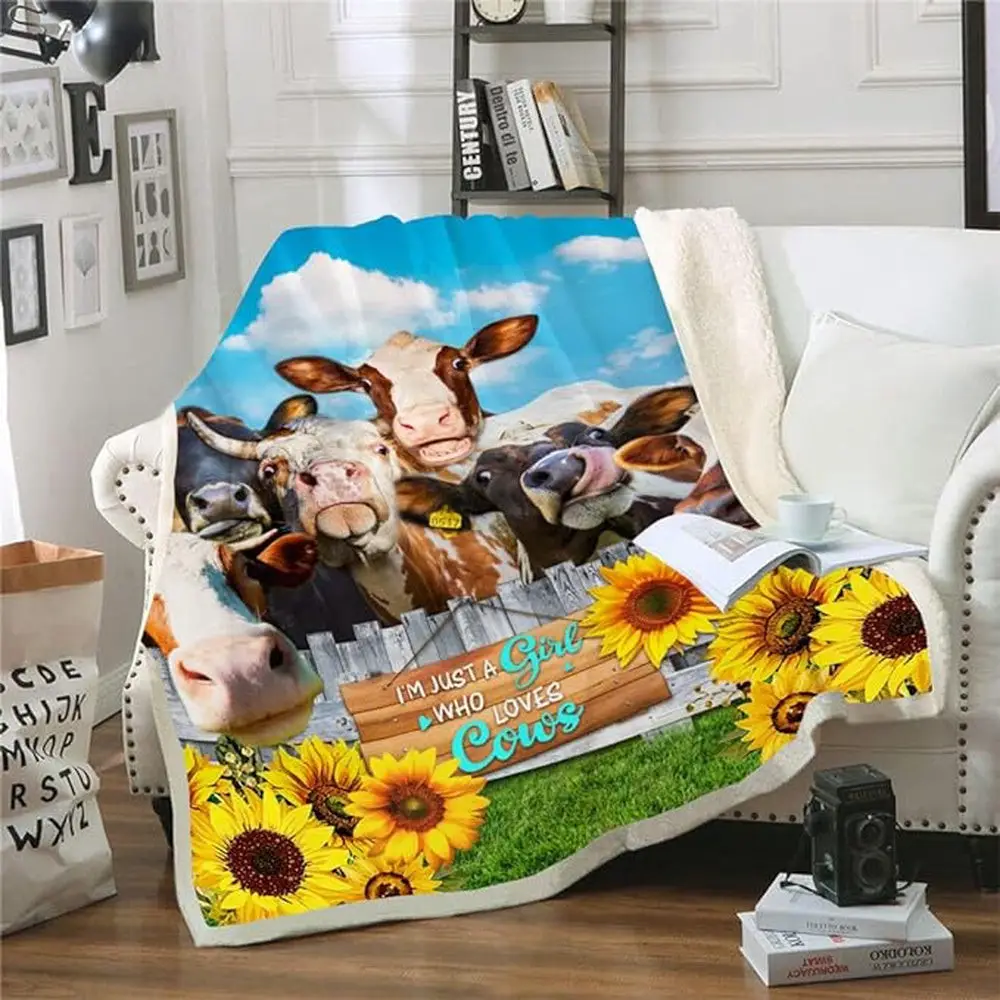 Funny Cattle Sunflower Pattern Blanket Farm Blanket Gift For Farmer