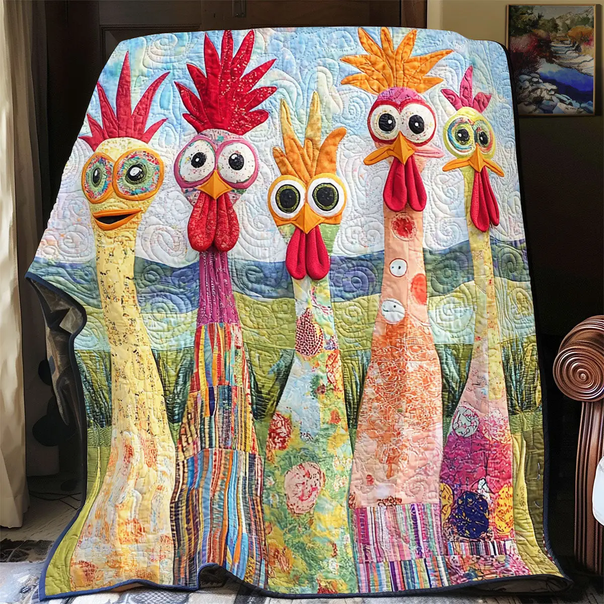 Funny Chicken Quilt Blanket For Couch Mother's Day Presents For Grandma