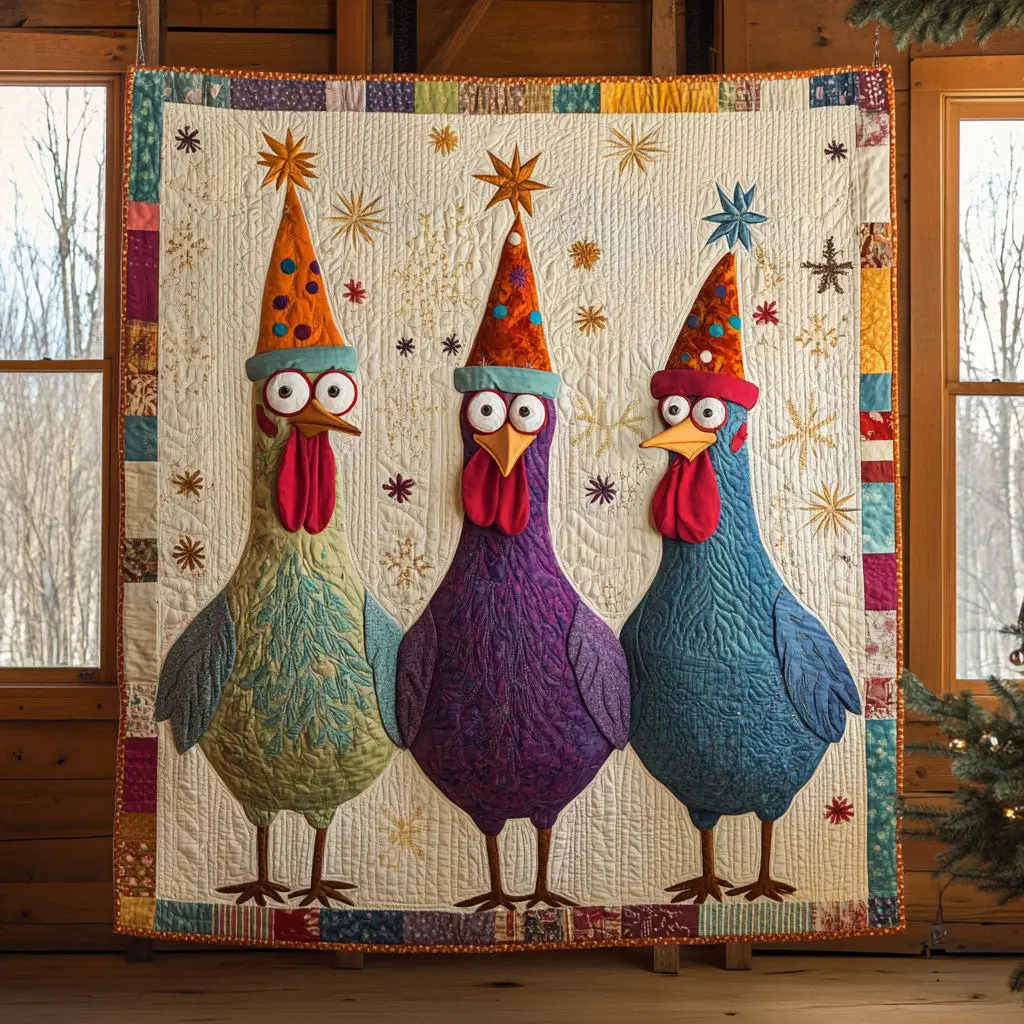 Funny Chicken Trio Quilt Stylish Quilt Blanket to Upgrade Your Bedroom