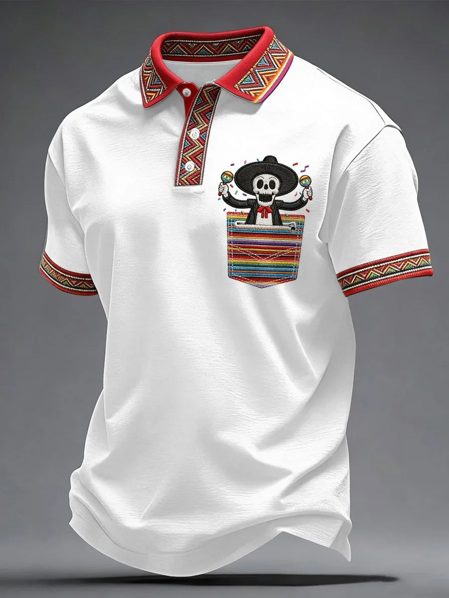 Funny Cinco De Mayo Polo Shirt Traditional Mexican Skeleton With Maracas Merch Gift Ideas