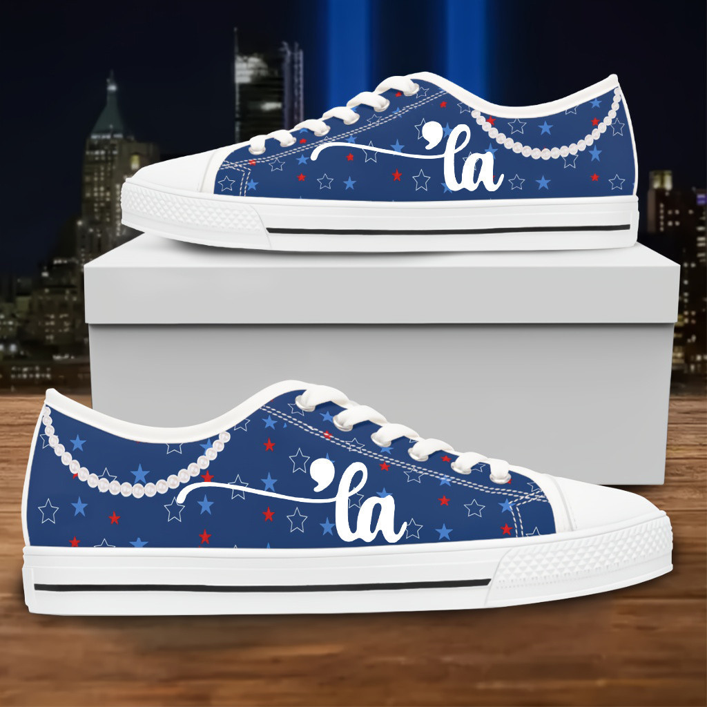 Funny Comma La Vote Blue Low Top Sneakers Kamala Harris Pearls Blue Low Top Shoes