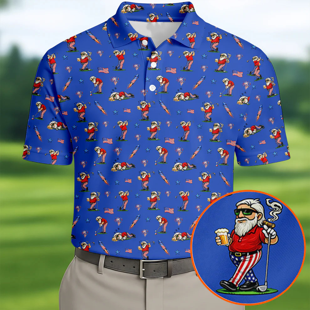 Funny Man Golf And Beer Polo Golf Shirt 250th Anniversary Golf Shirts For Men Funny Man Golf And Beer Polo Golf Shirt 250th Anniversary Golf Shirts For Men - Image 1