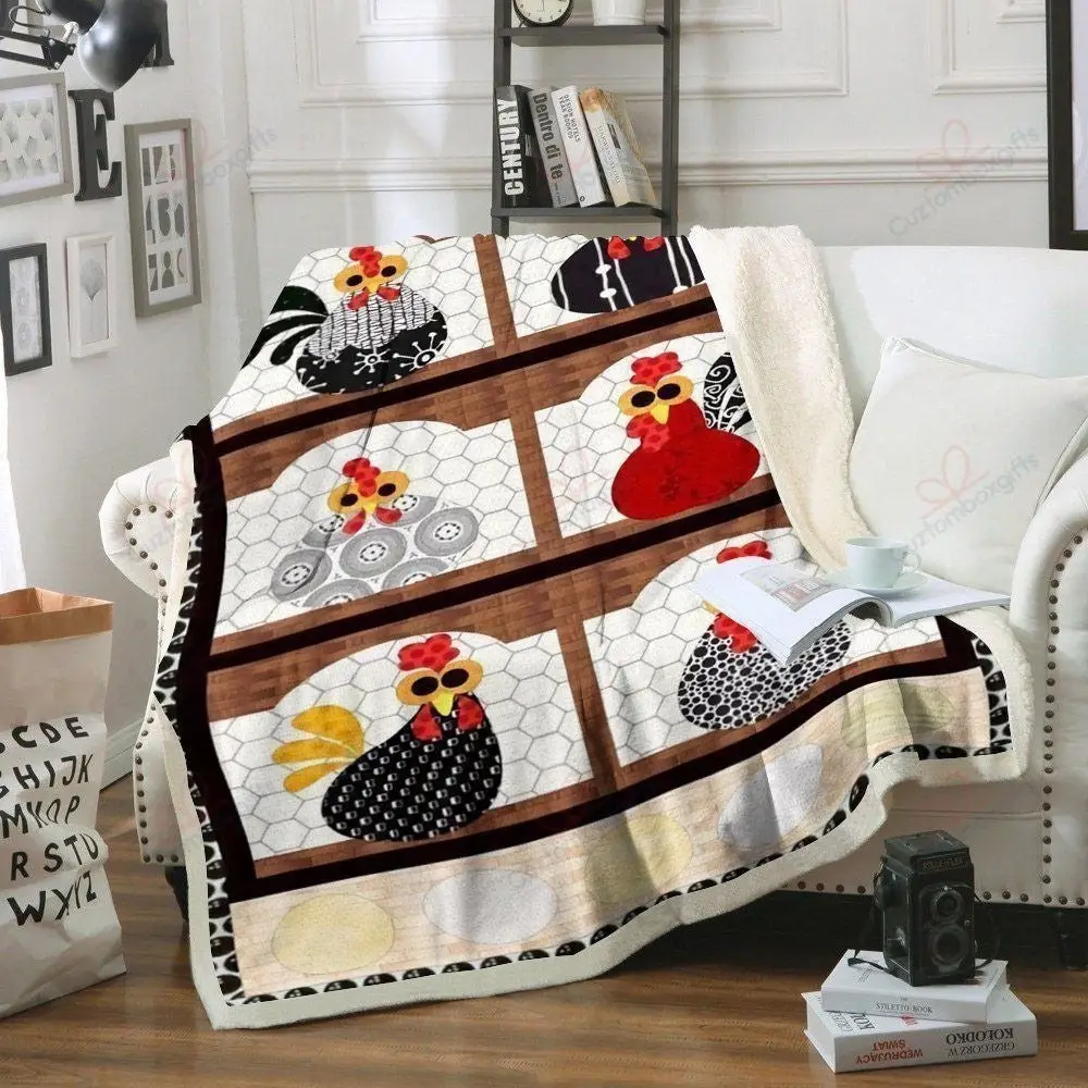 Funny Rooster Chickens Printed Blanket Farm Blanket Gift For Farmer