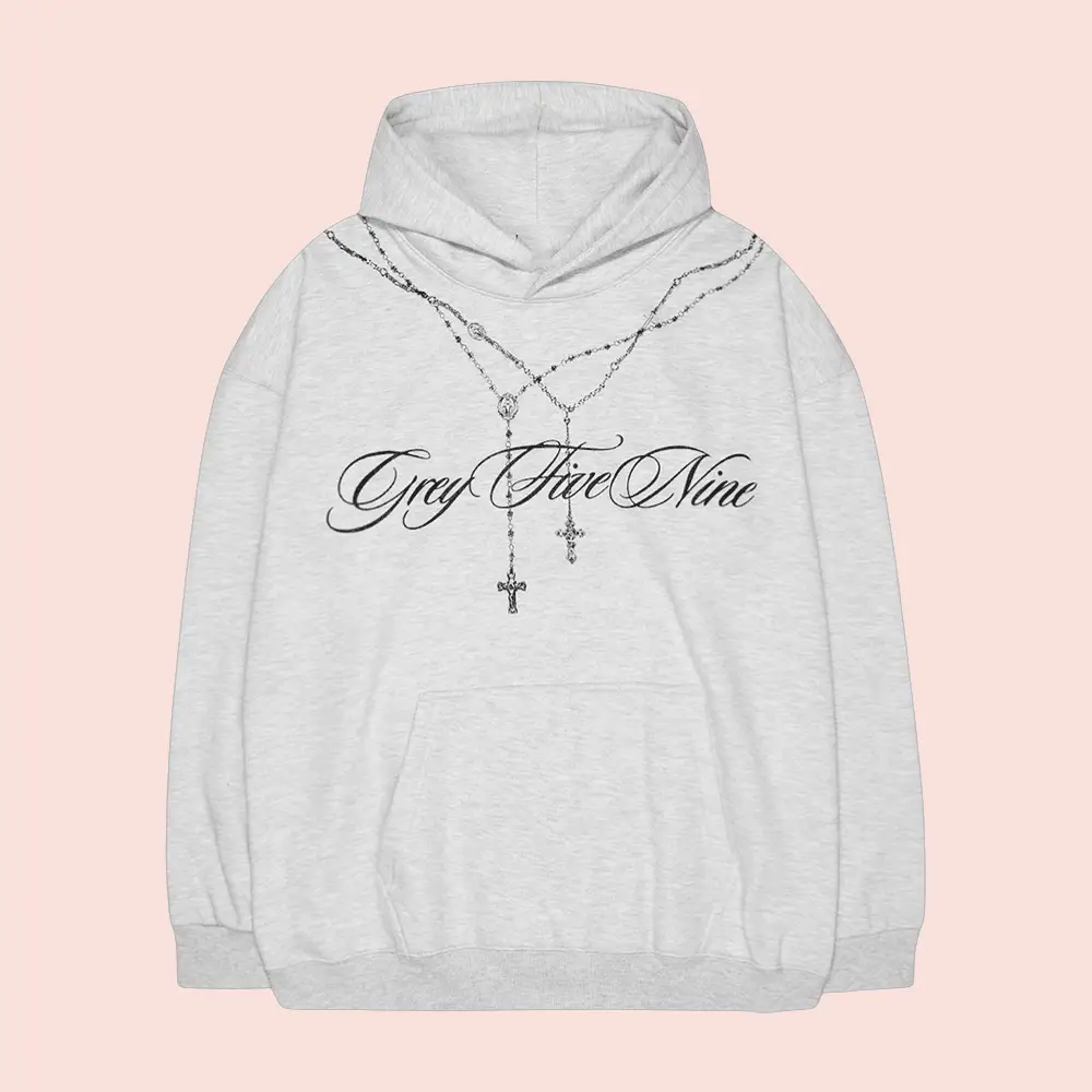 G59 Merch Rosary Hoodie Grey Five Nine Hooded Sweatshirt G59 Records Merch For Fans
