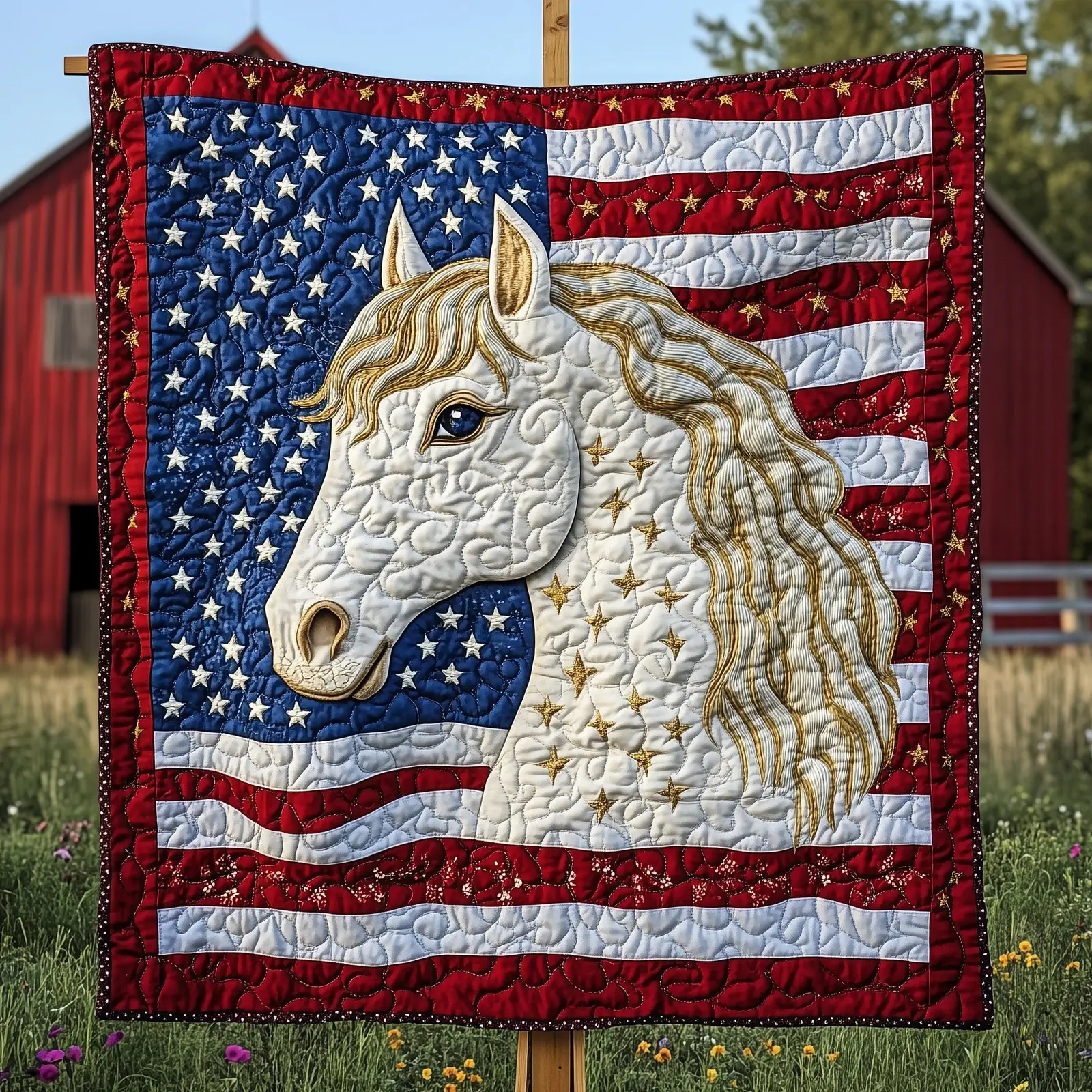 Gallop For Glory Quilted Blanket Equestrian America Flag Patriotic Gifts For Horse Lovers