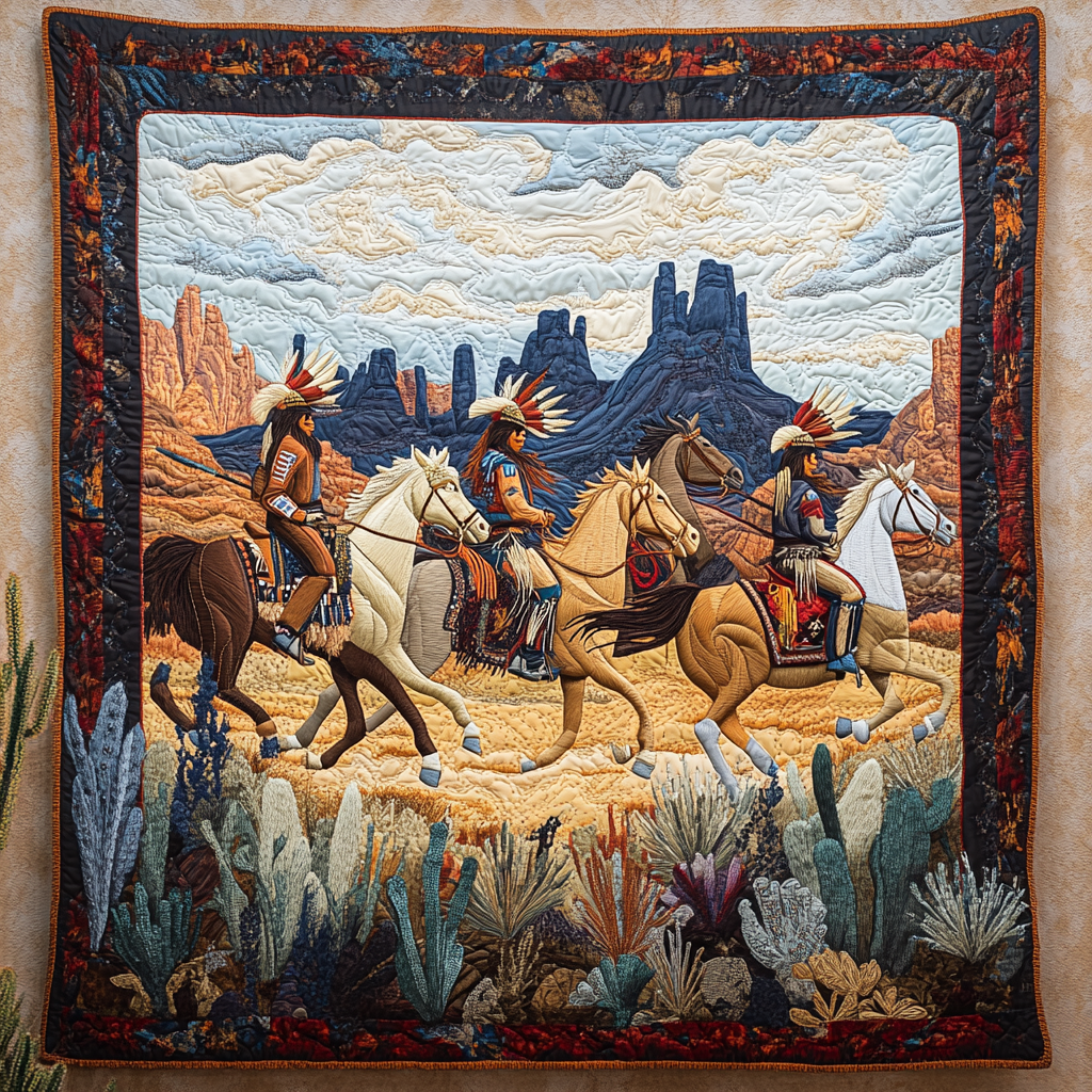 Galloping Heritage Quilted Blanket Winter Decor Blanket Native American Themed Gifts