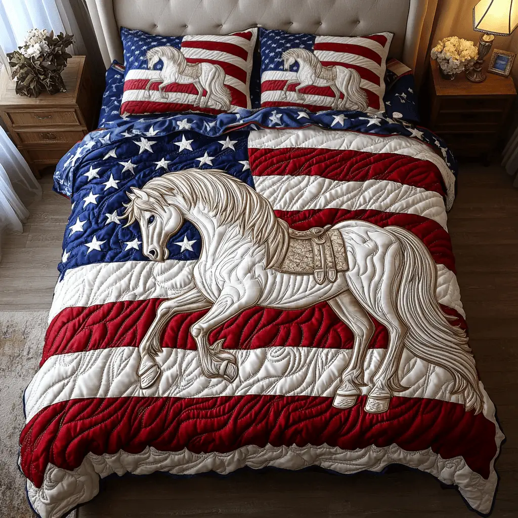 Galloping Stars  Quilted Bedding Set  Bed Sheet Set Fourth Of July Hostess Gifts