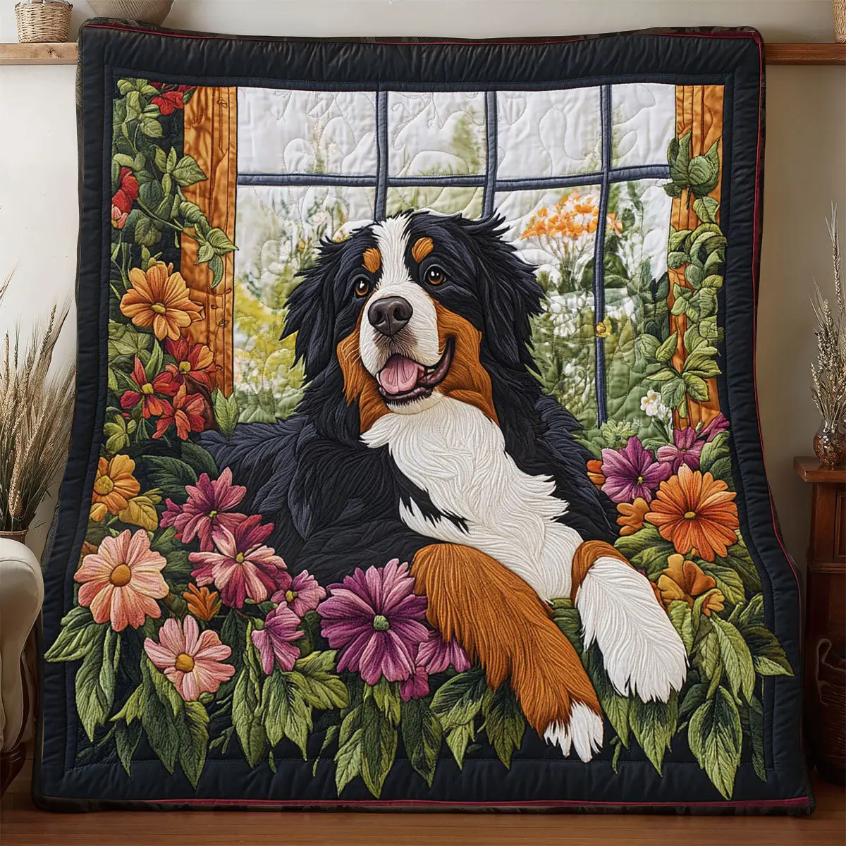 Garden Bernese Mountain Quilt Soft Quilt Blanket Gift to Warm Hearts