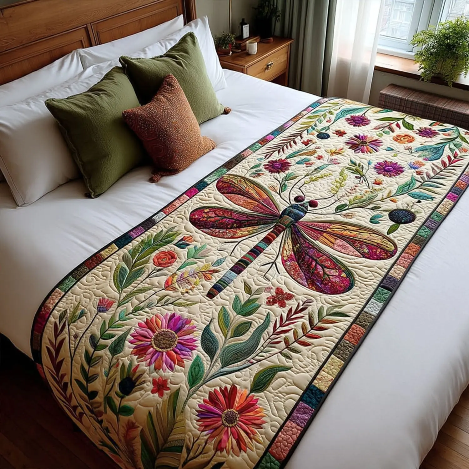 Garden Breeze Quilted Bed Runner Garden Breeze Bloom Spring Gift for Grandma Garden Breeze Quilted Bed Runner Garden Breeze Bloom Spring Gift for Grandma - Image 1