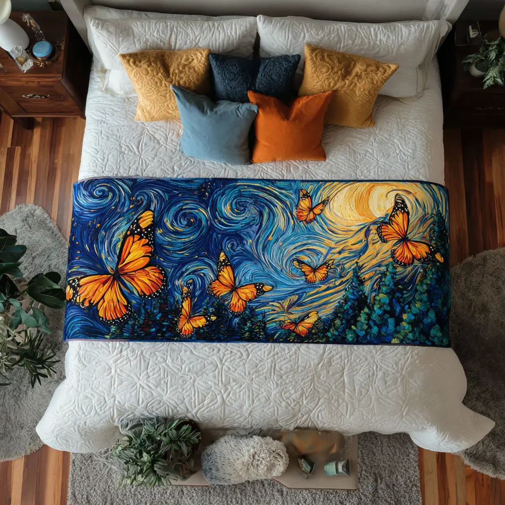 Garden Butterfly Quilted Bed Runner Garden Butterfly Nature Home Gift Garden Butterfly Quilted Bed Runner Garden Butterfly Nature Home Gift - Image 1