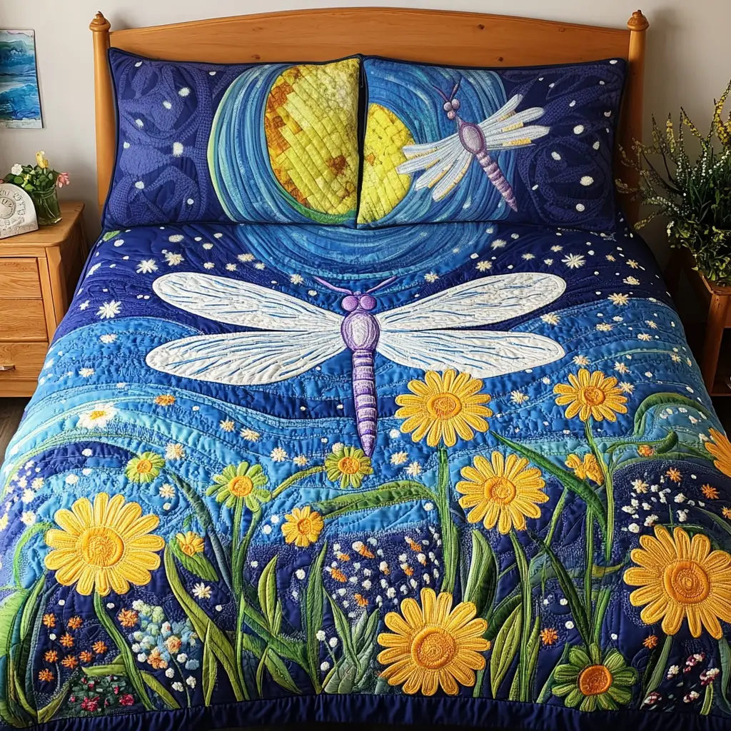 Garden Flight Quilted Bedding Set Bed Decorations Unusual Dragonfly Gifts Garden Flight Quilted Bedding Set Bed Decorations Unusual Dragonfly Gifts - Image 1