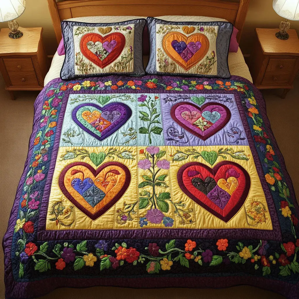 Garden Love Quilted Bedding Set Luxury Home Decor Valentines Gift For Husband