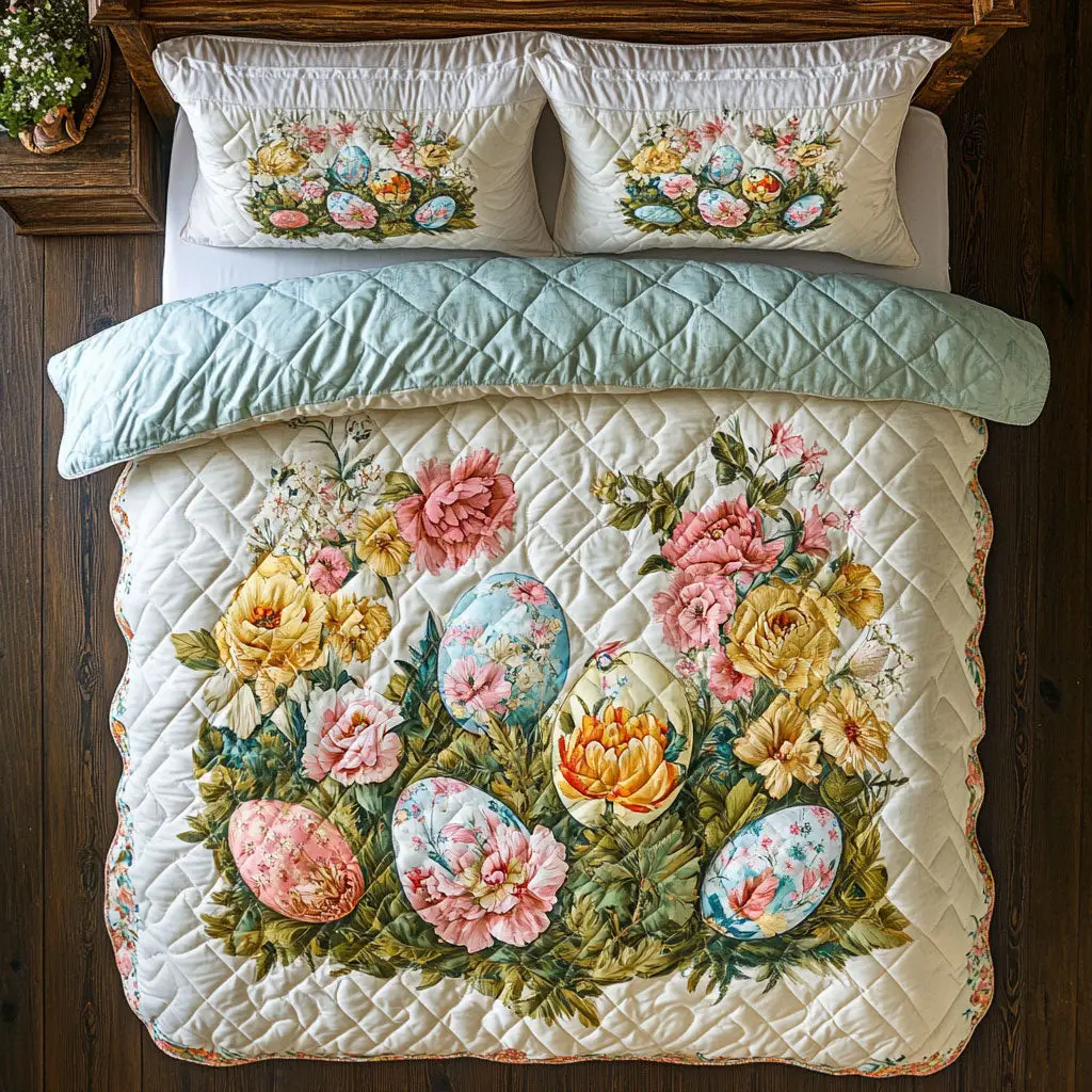 Garden Of Easter Quilted Bedding Set Holiday Duvet Cover Rabbit Gifts For Mom