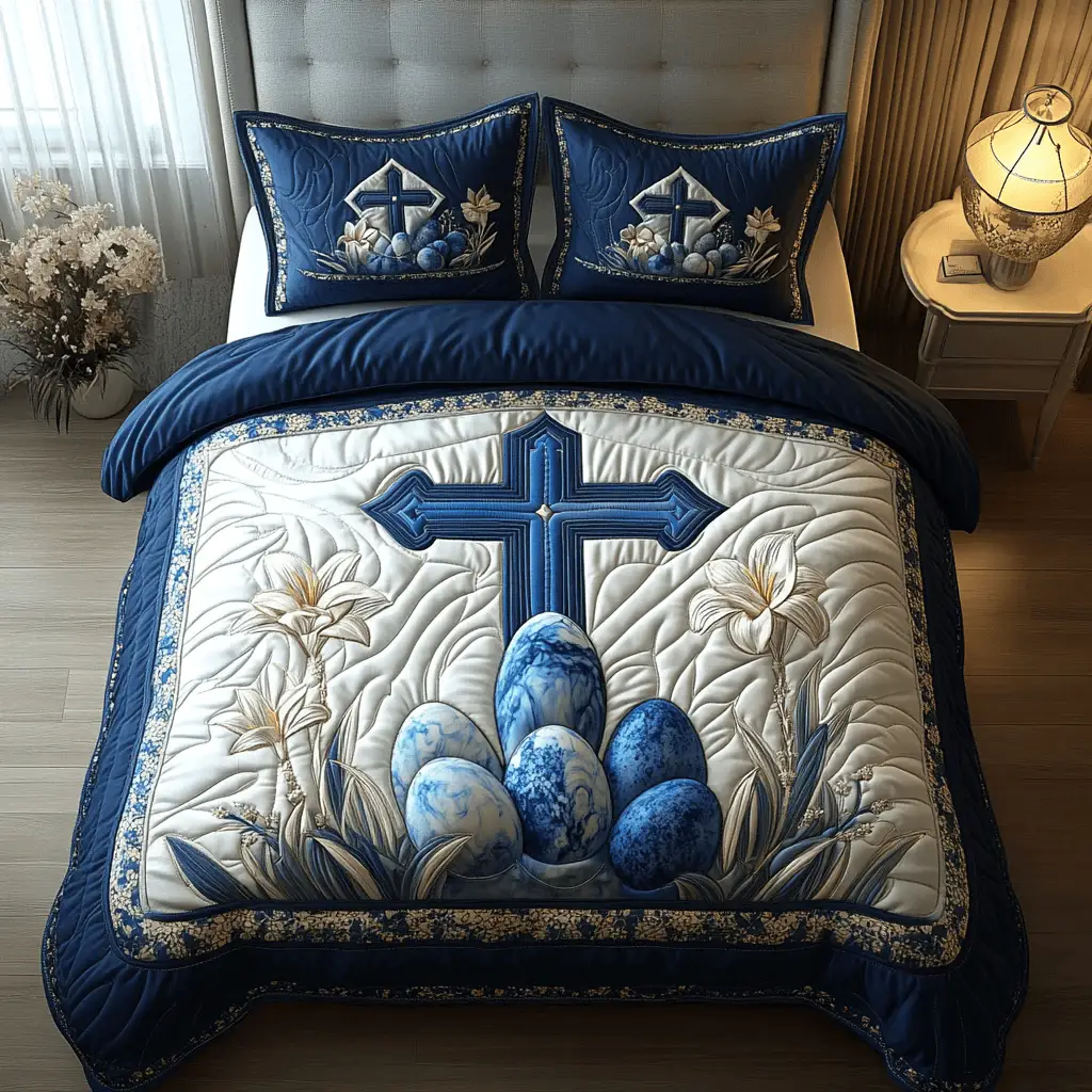 Garden Of Grace Quilted Bedding Sets Bunny And Egg Easter House Decoration Gift For Dad