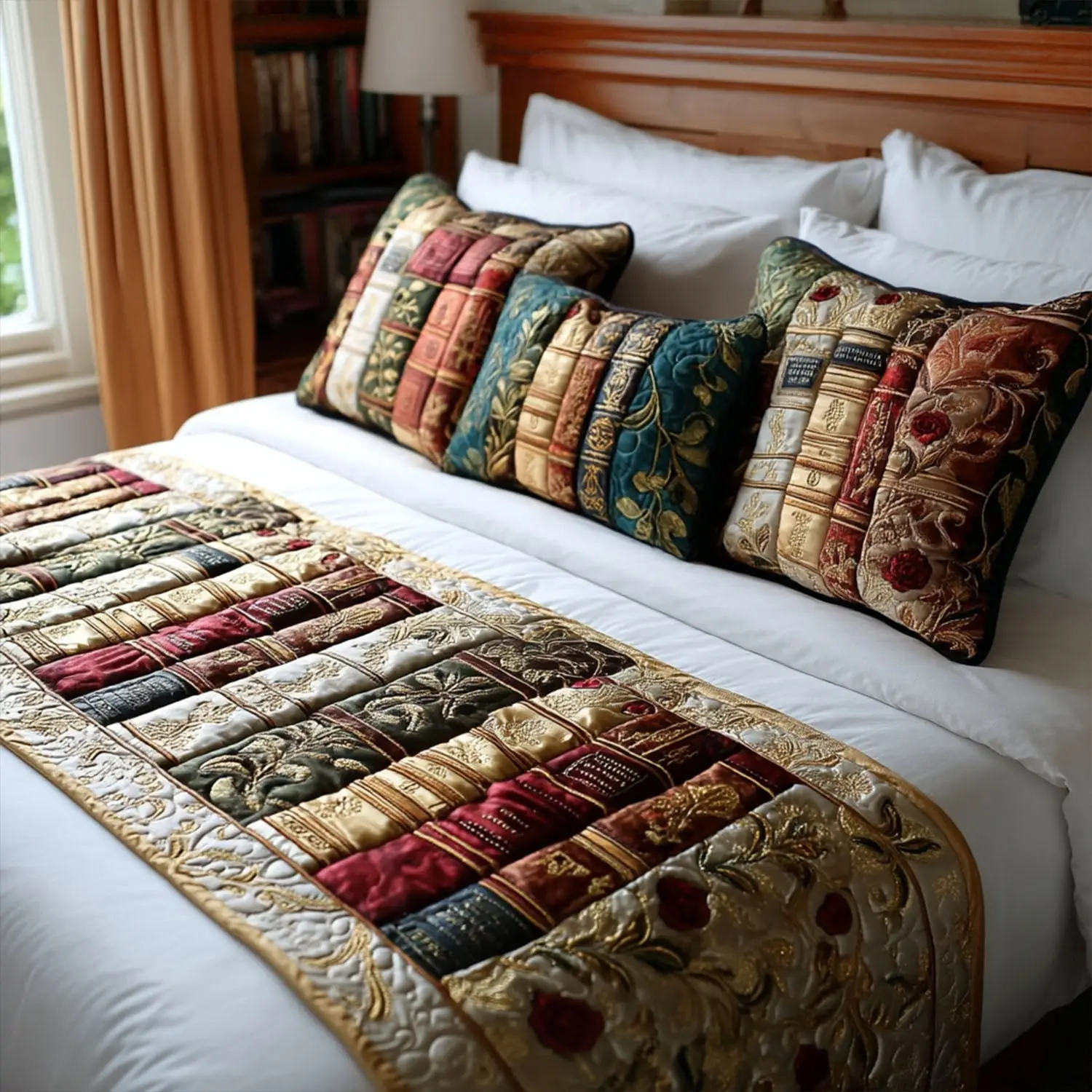 Garden of Knowledge Quilted Bed Runner Book Garden Theme Christian Family Gift Garden of Knowledge Quilted Bed Runner Book Garden Theme Christian Family Gift - Image 1