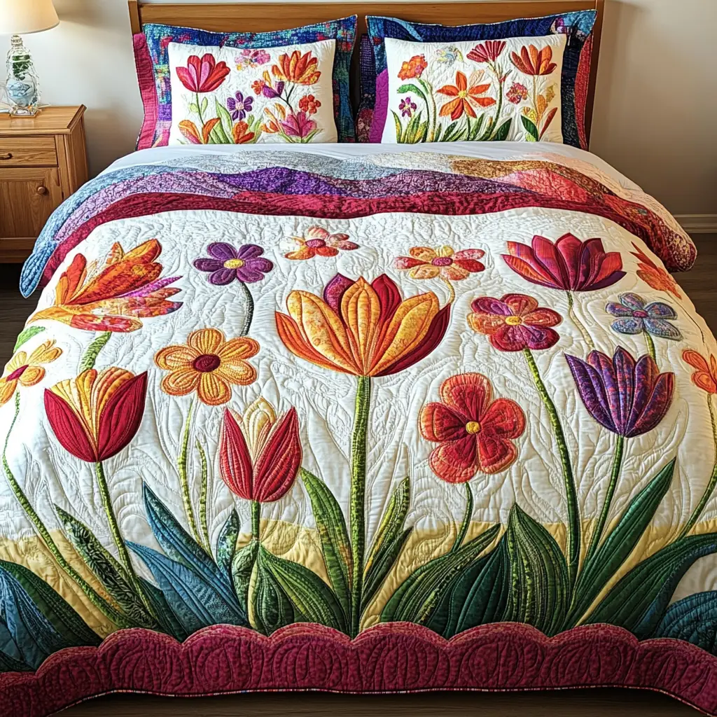 Garden Whimsy Quilted Bedding Set Christmas Bedding Duvet Cover Best Gifts For Flower Lovers
