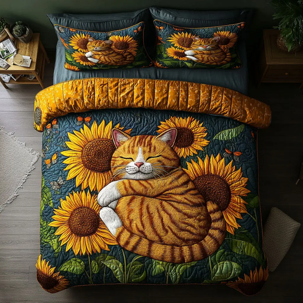 Garden Whiskers Quilted Bedding Set Premium Duvet Cover Gift Set for Mom or Grandma