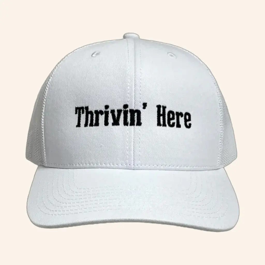 Gavin Adcock Merch White Thrivin' Here Hat Embroidered Gifts For Boyfriend -WearandDecor