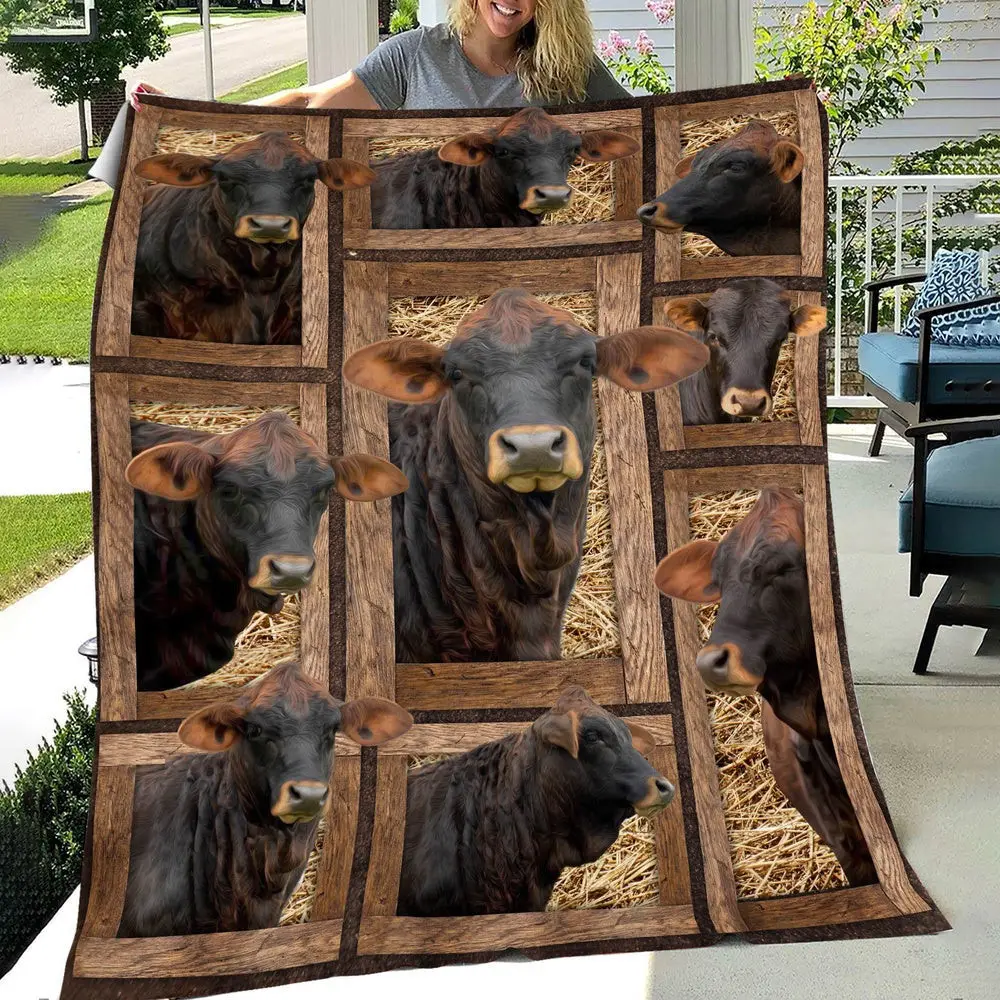 Gelbvieh In Farm All Printed 3D Blanket Farm Blanket Gift For Farmer