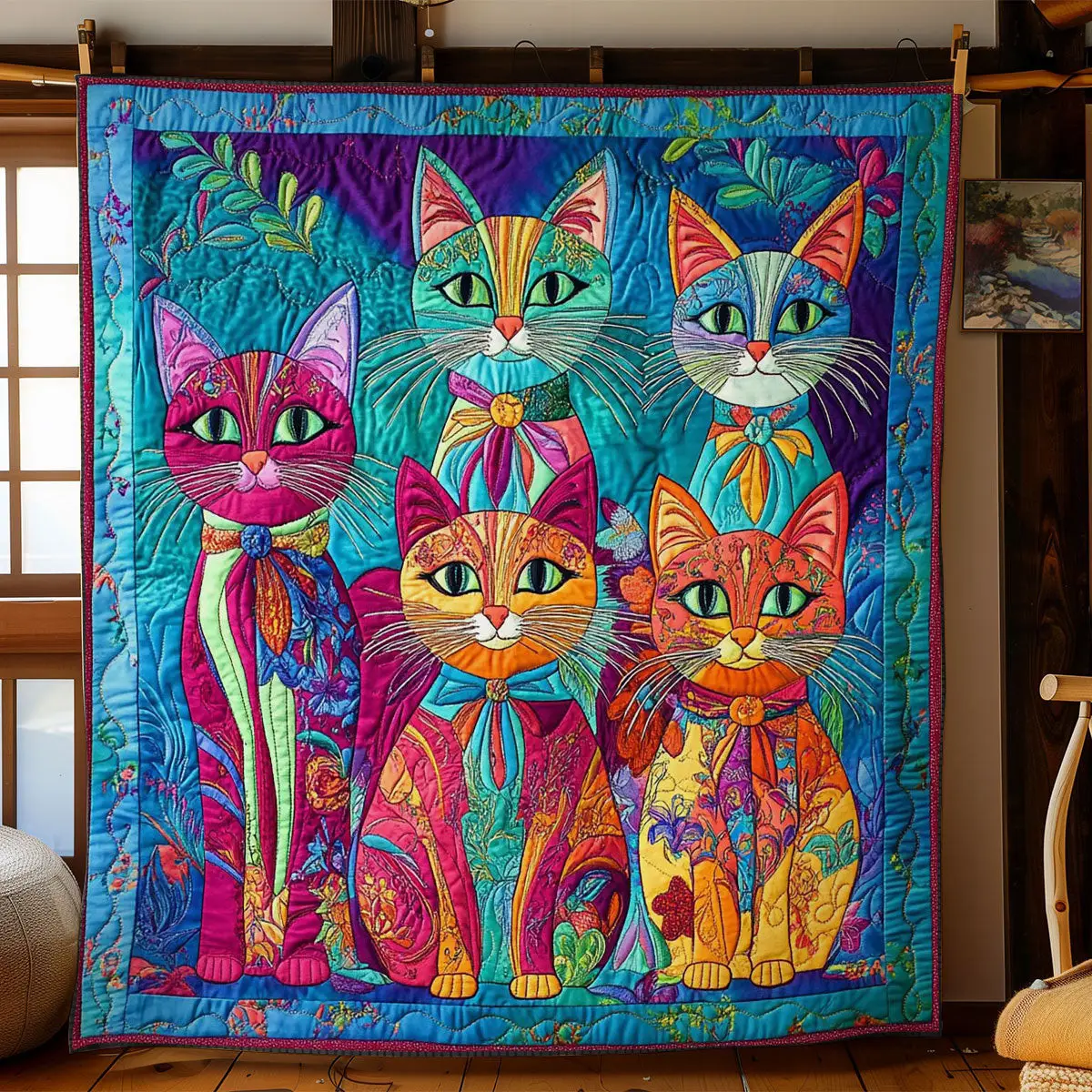 Gentle Cats Quilt Blanket Bedoom Decor Abstract Design Holiday Gifts For Cat Lovers