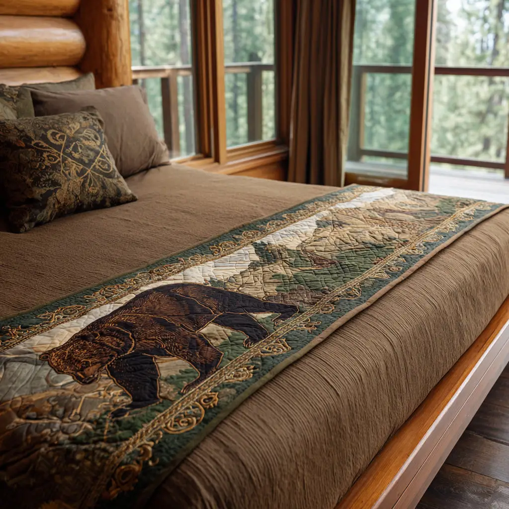Gentle Giant Quilted Bed Runner Gentle Giant Bear Gift for Dad Gentle Giant Quilted Bed Runner Gentle Giant Bear Gift for Dad - Image 1