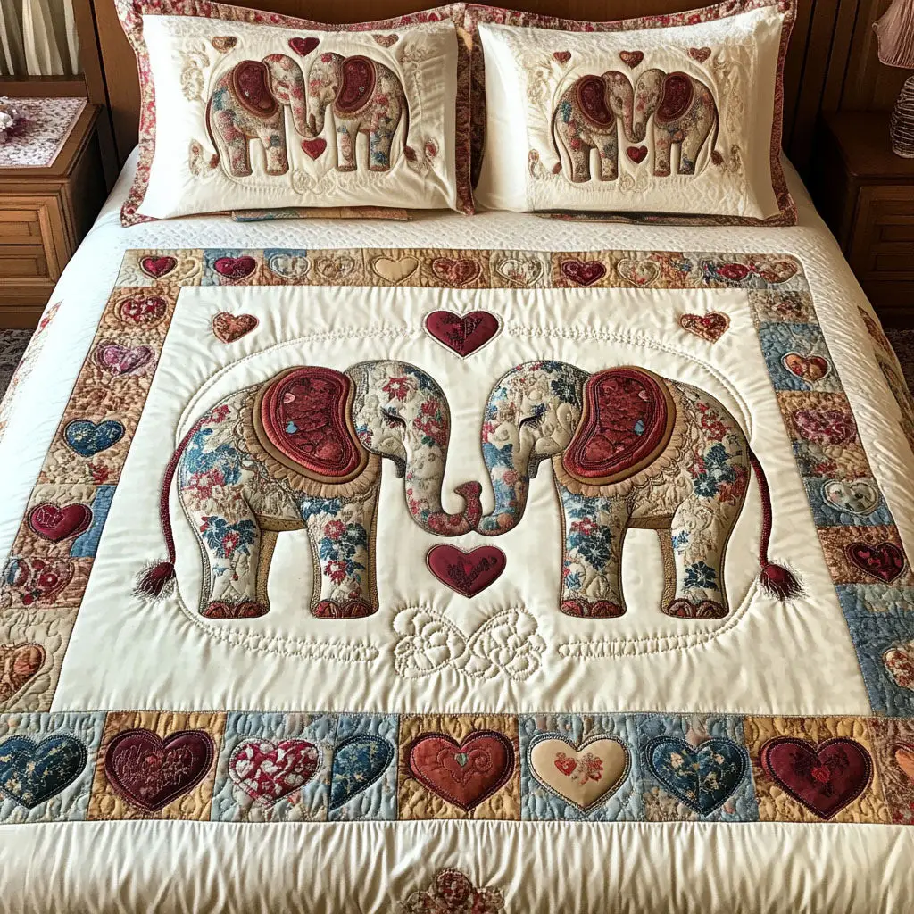 Gentle Giants Quilted Bedding Set Elegant Bedding Set Gift for Newlyweds Gentle Giants Quilted Bedding Set Elegant Bedding Set Gift for Newlyweds - Image 1