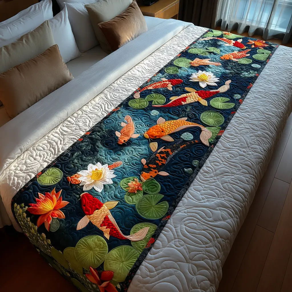 Gentle Koi Quilted Bed Runner Gentle Koi Stream Nature-Home Gift