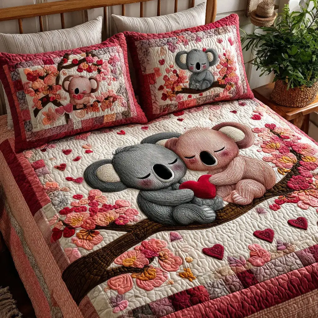 Gentle Pair Quilted Bedding Set Koala Cute Decorations Presents For Koala Lover
