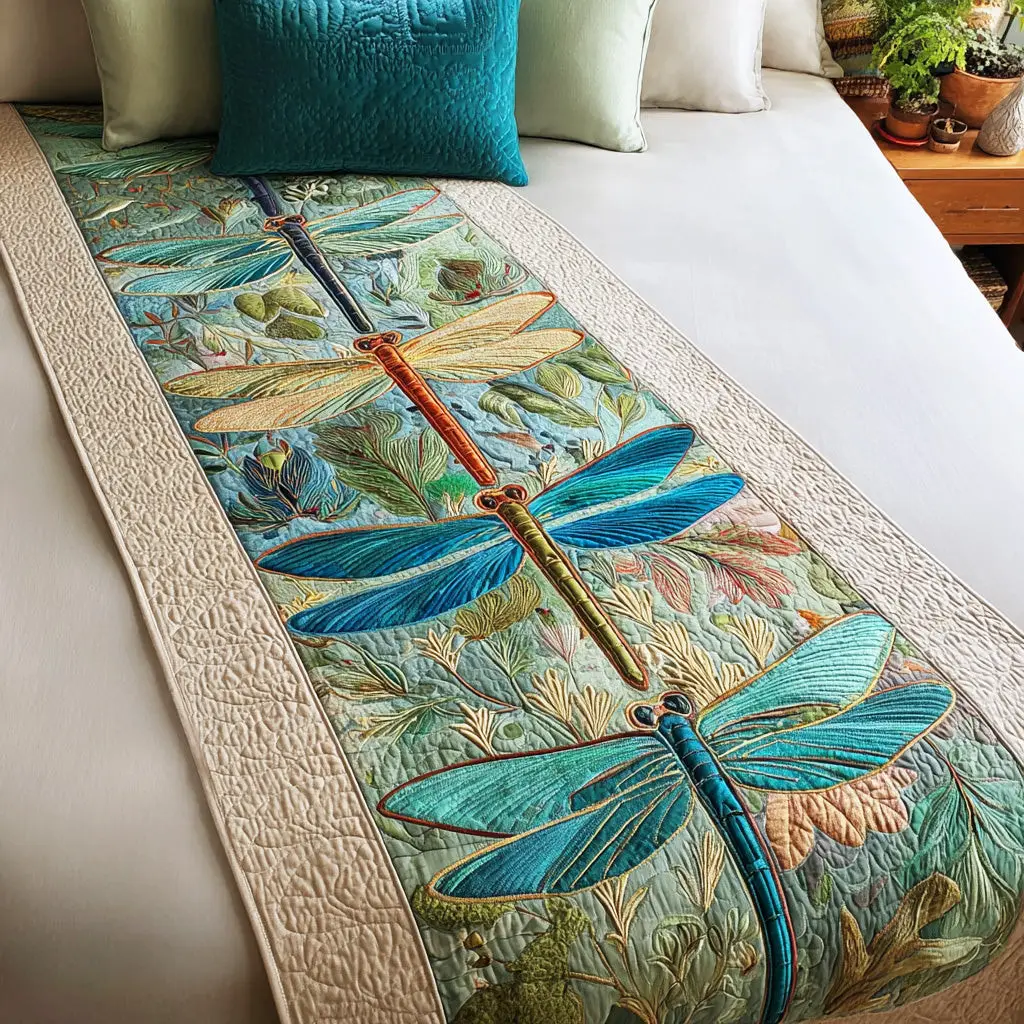 Gentle Wing Lake Quilted Bed Runner Lake Wing Serenity Relaxing Gift for Grandma