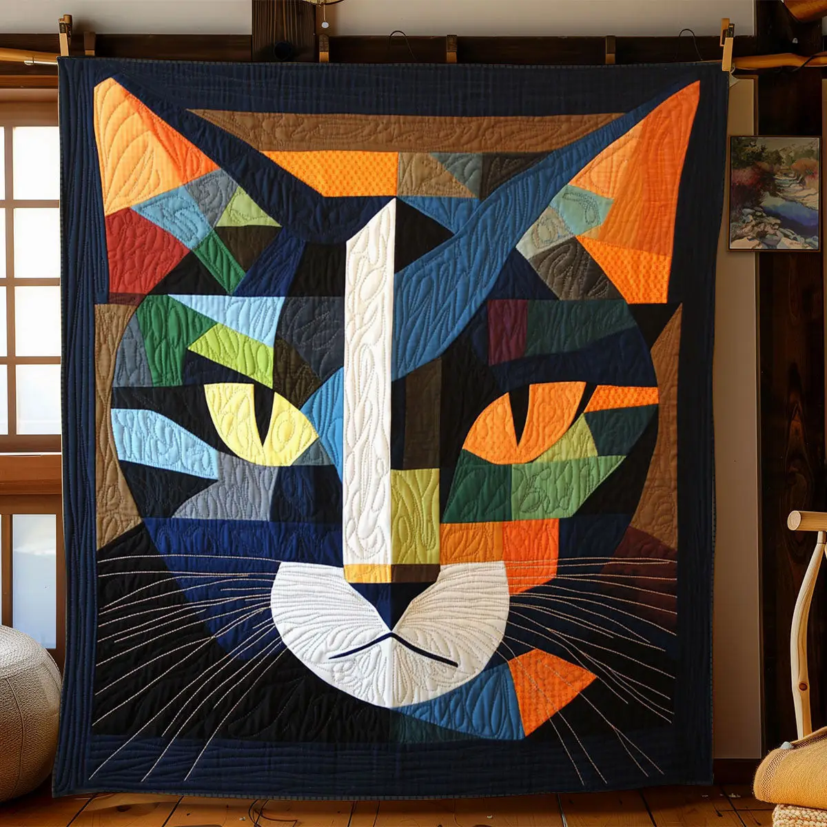 Geometric Cat Quilt Blanket Bedroom Decor Cute Gift Ideas For Cat Lovers Geometric Cat Quilt Blanket Bedroom Decor Cute Gift Ideas For Cat Lovers - Image 1