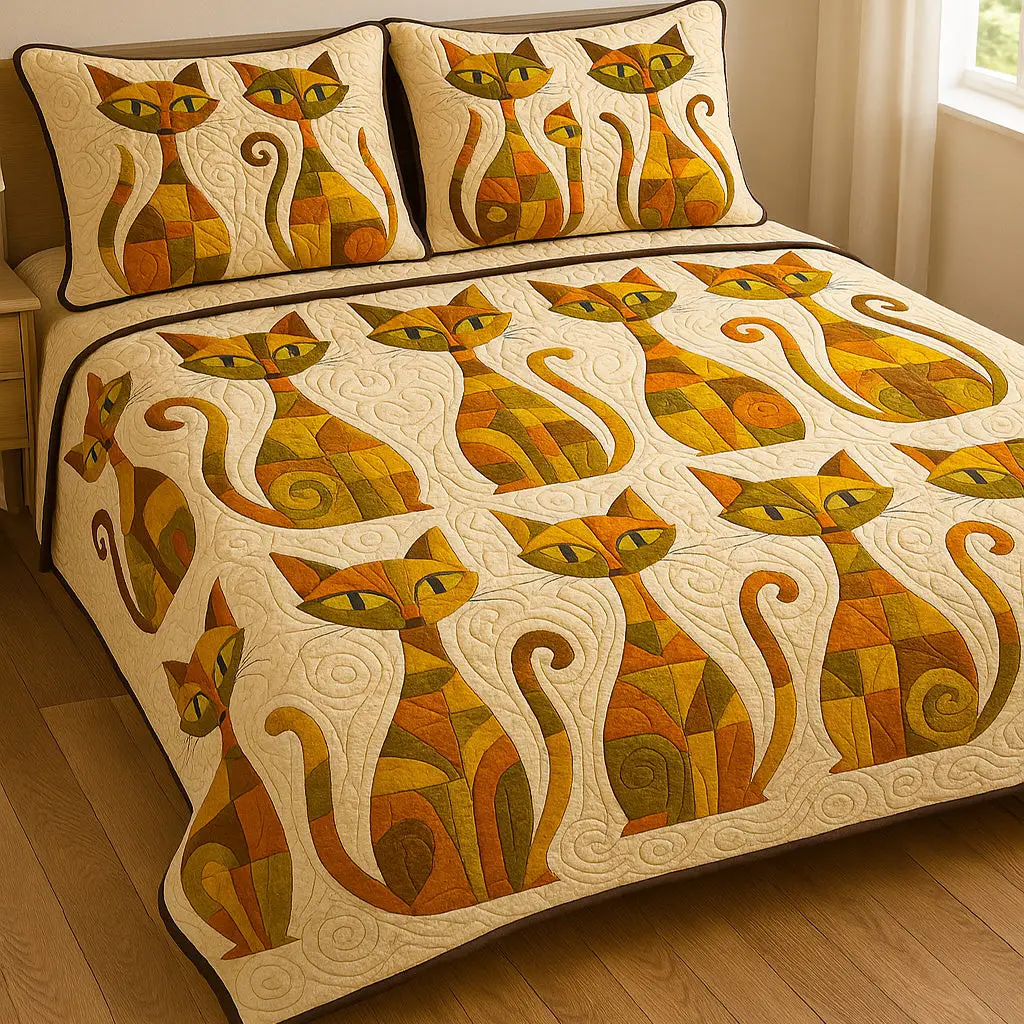 Geometric Gaze Quilted Bedding Set Cool Bedroom Decor Cat Christmas Present Ideas